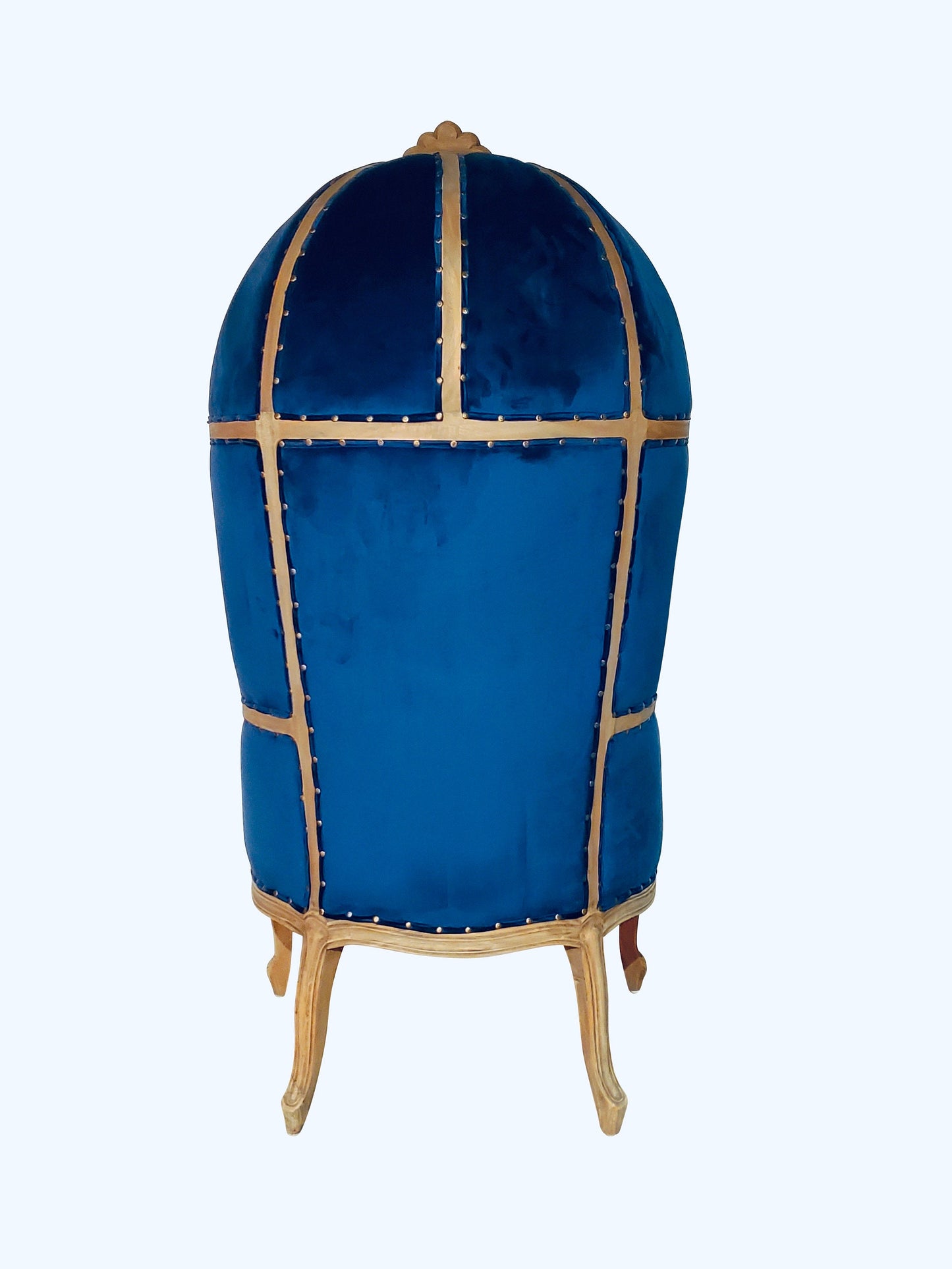 Balloon Chair | Porter Chair | Throne |Louis XV Style Tufted Dome Canopy Chair | Blue Velvet Natural Cedar Trim | French Inspired Design