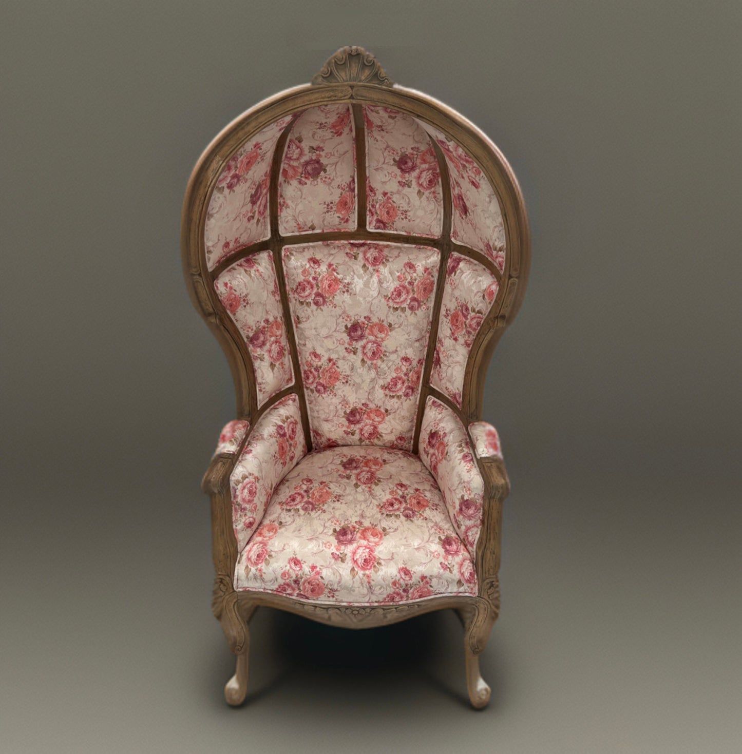 Balloon Chair | Porter Chair | Throne | Louis XV Style Tufted Dome Canopy Chair | Pink Floral Fabric | French Inspired Design