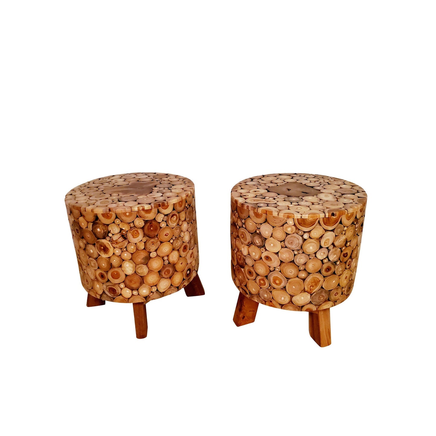 Teakwood Wood Chip Stool Driftwood Inlay Stool