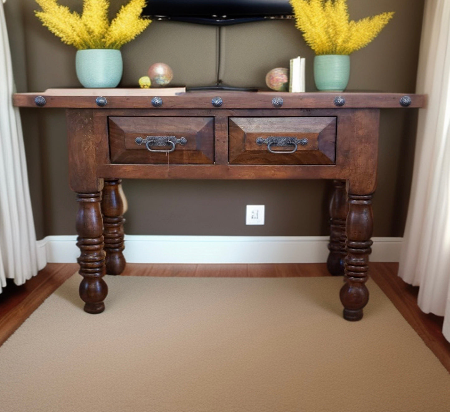 Mesquite wood rustic console table wooden entry table county farmhouse table