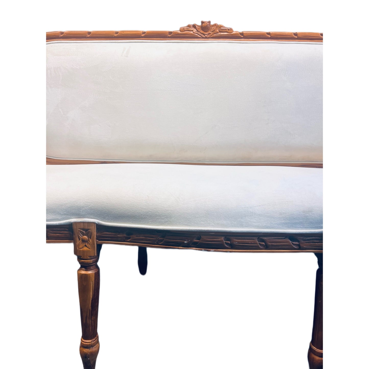 French Teakwood Velvet Loveseat, Sofa