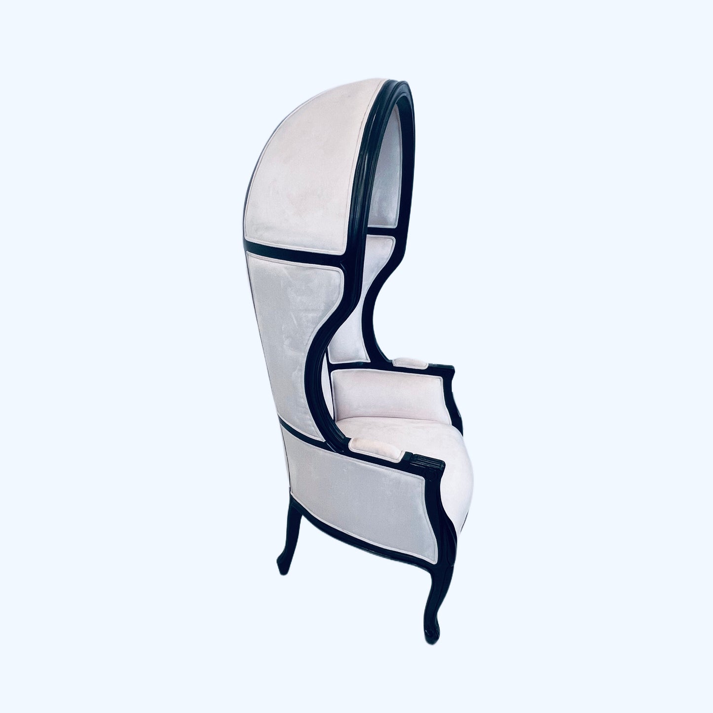 Balloon Chair | Porter Chair | White Velvet Black Trim Throne | Louis XV Style Dome Canopy Chair | French Inspired Design