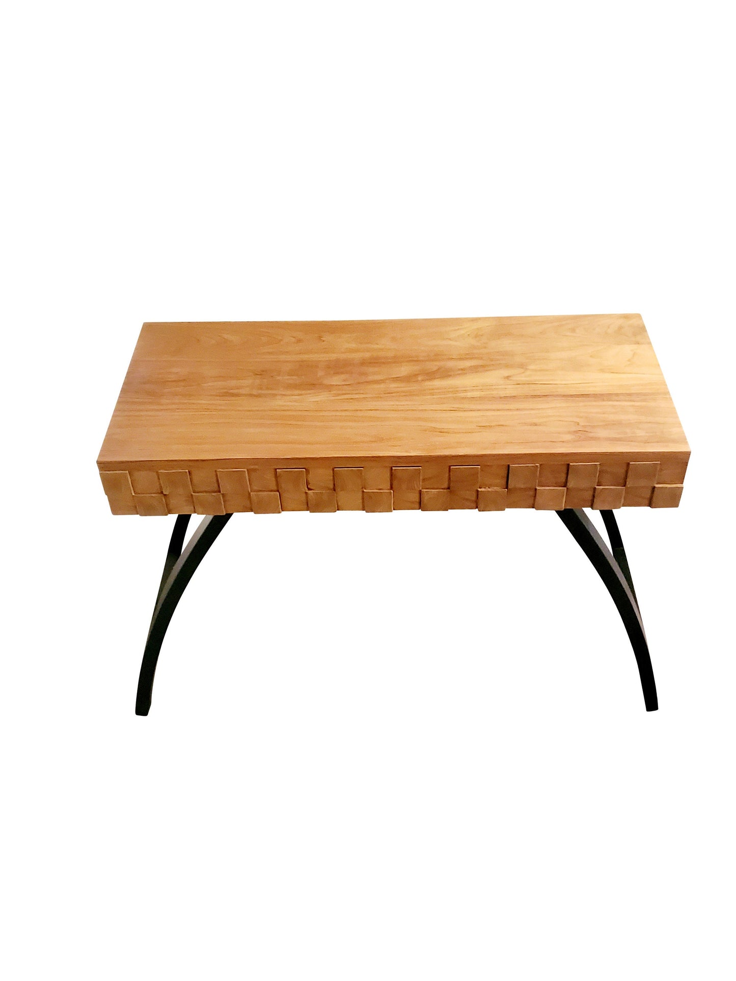 Mid-century Modern Teakwood Square Wooden Blocks Console Table