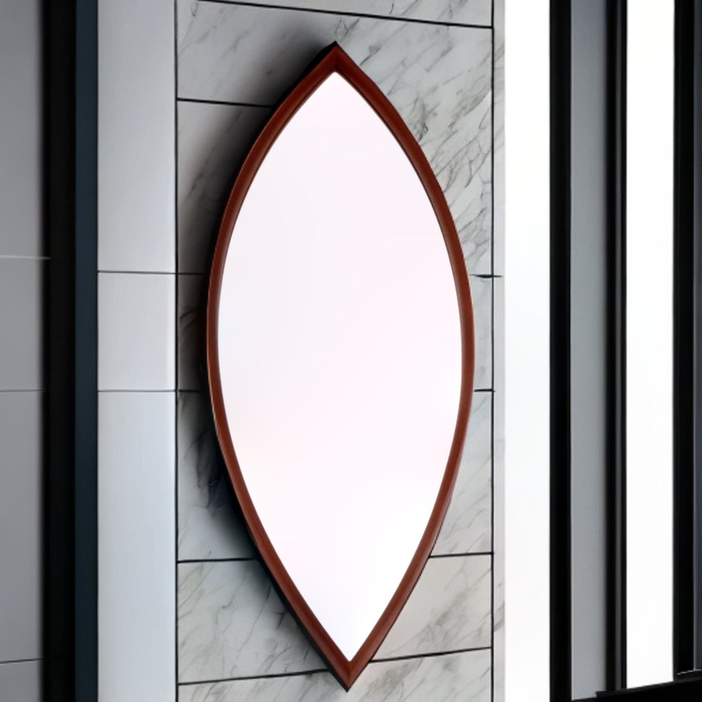 Solid Teakwood Mid-century Modern Syroco mirror oblong cat eye oval mirror