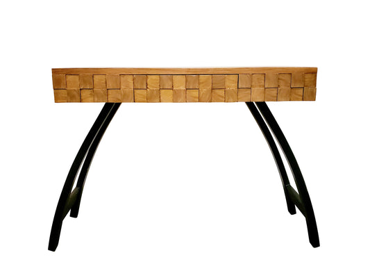 Mid-century Modern Teakwood Square Wooden Blocks Console Table