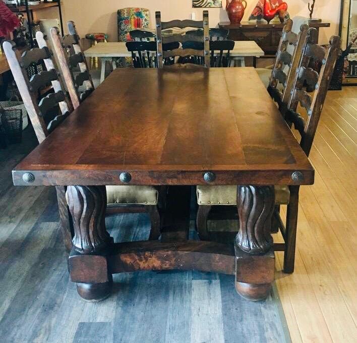 Majestic Mesquite Wood Rustic Dining Table With 6 Chairs