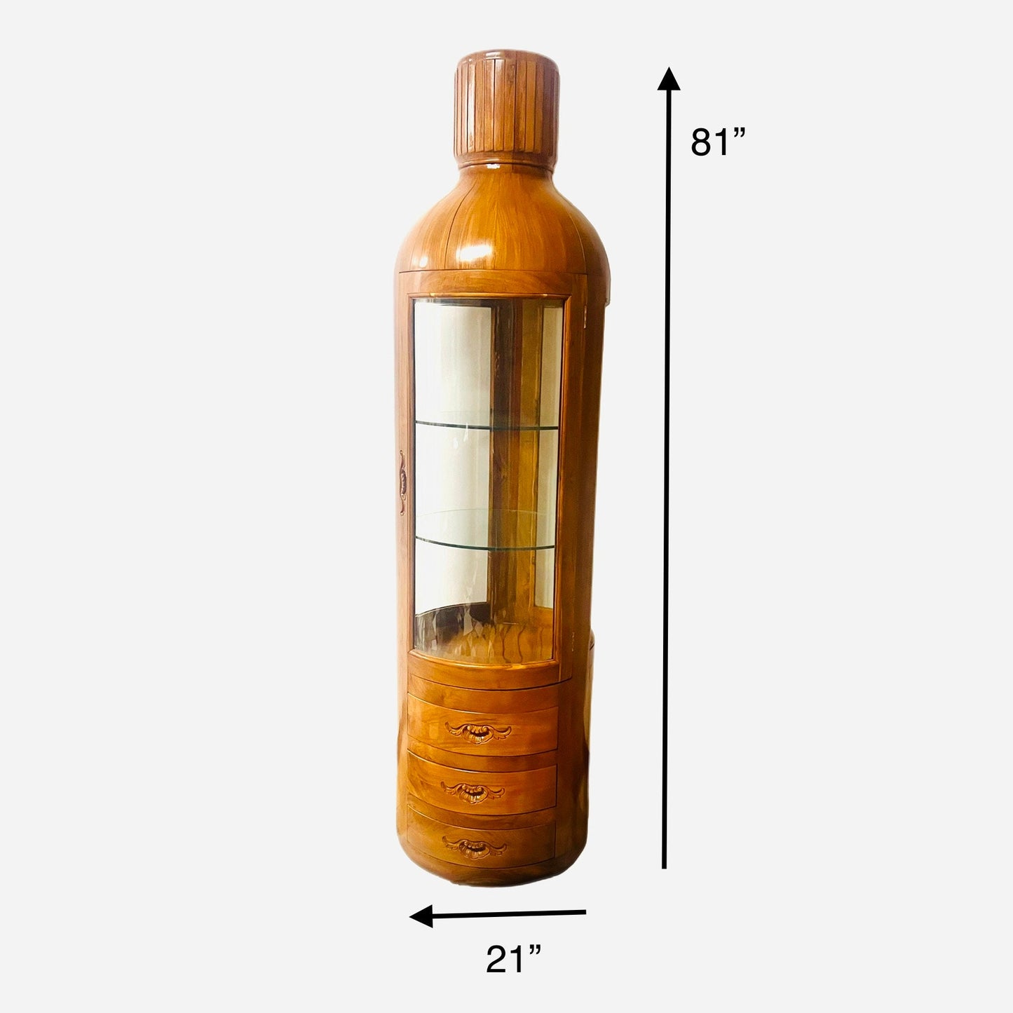 Teak Bottle Shaped Display Cabinet Glass Displays Wooden Drawers Unique Teak Display Cabinet Glass Display Cabinet Showcase Cabinet