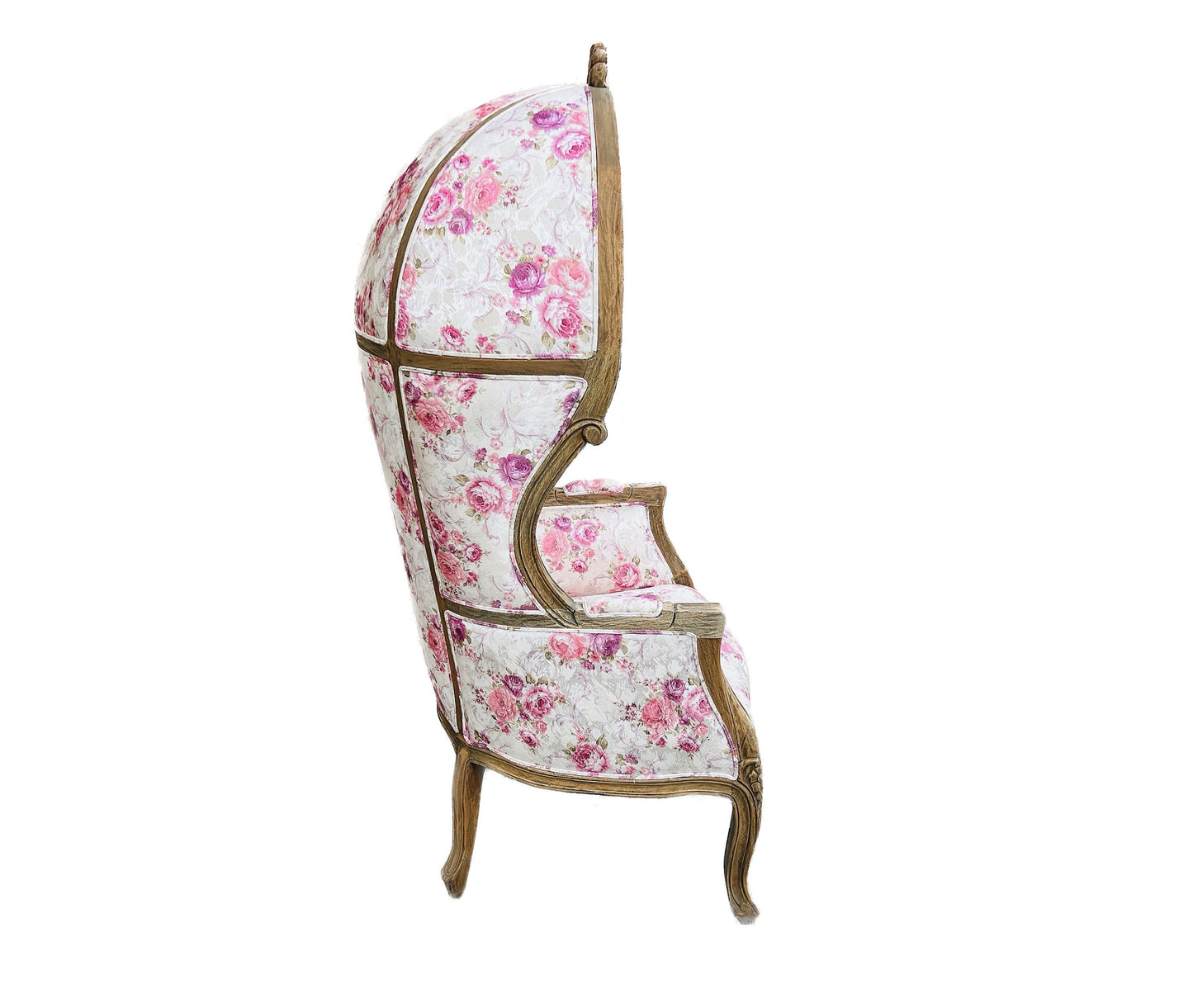 Balloon Chair | Porter Chair | Throne | Louis XV Style Tufted Dome Canopy Chair | Pink Floral Fabric | French Inspired Design