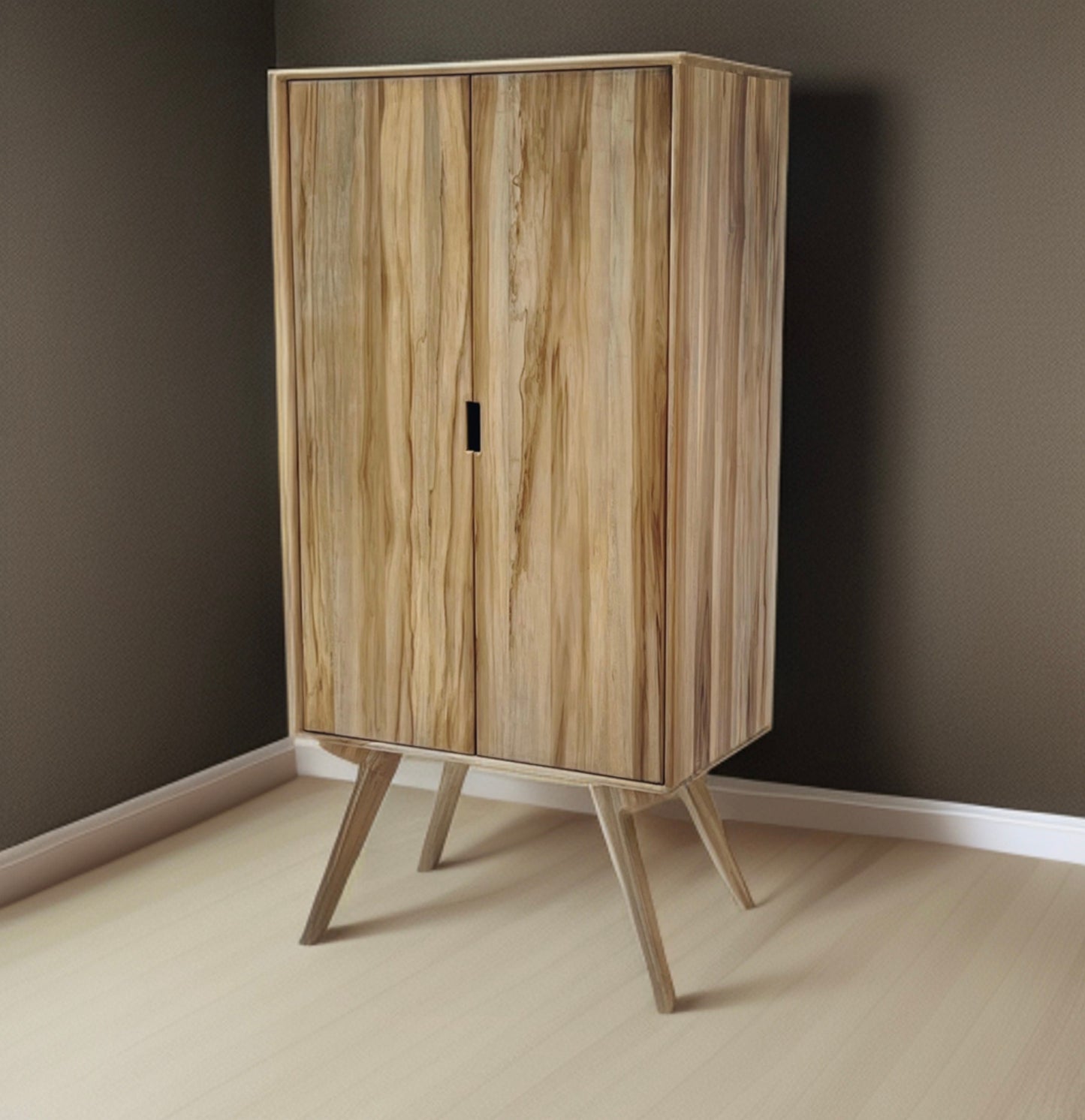 Armoire | Wardrobe | Mid-Century Modern | MCM | Teak | Elegant Design | Armoire Available in Walnut or Natural Wood Tone