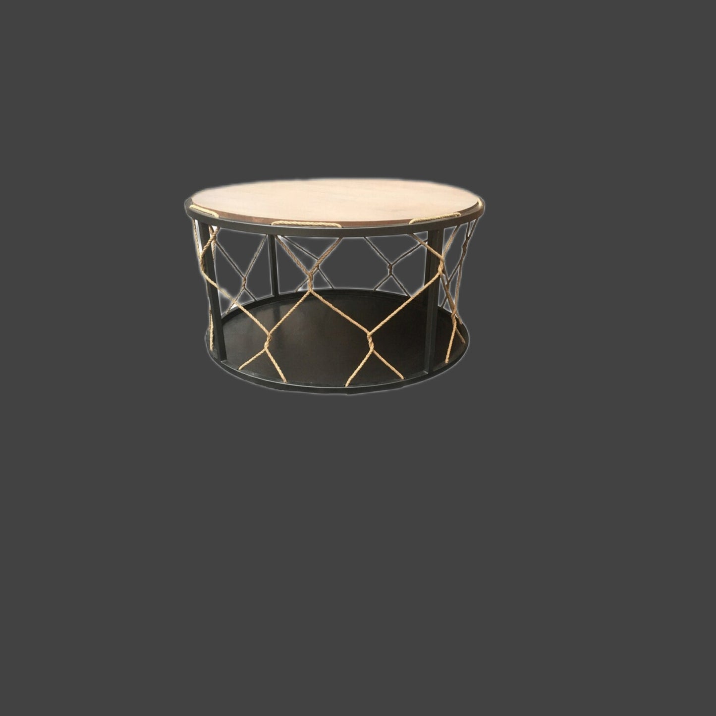 Modern Center Table Metal Solid Wood Woven Rope Coffee Table Accent Table