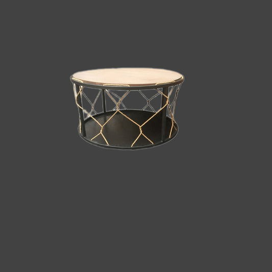 Modern Center Table Metal Solid Wood Woven Rope Coffee Table Accent Table