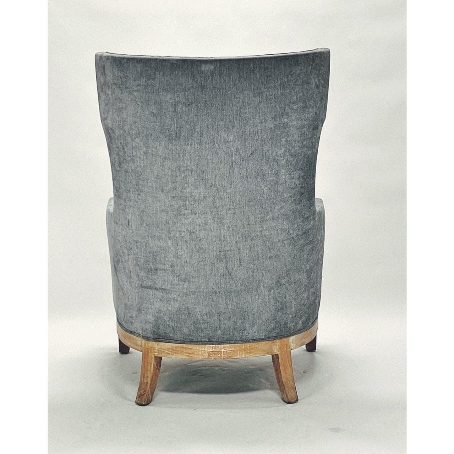 Grey Wingback Chair Solid Wood Handcrafted