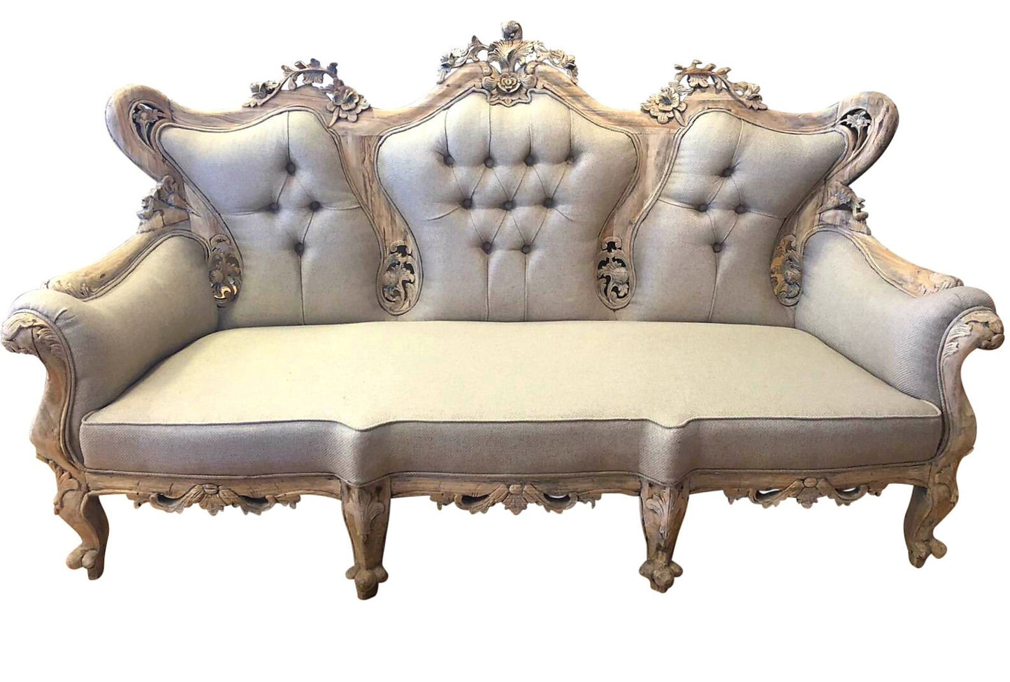 White Cedar Wood Hand-carved Ornate Sofa