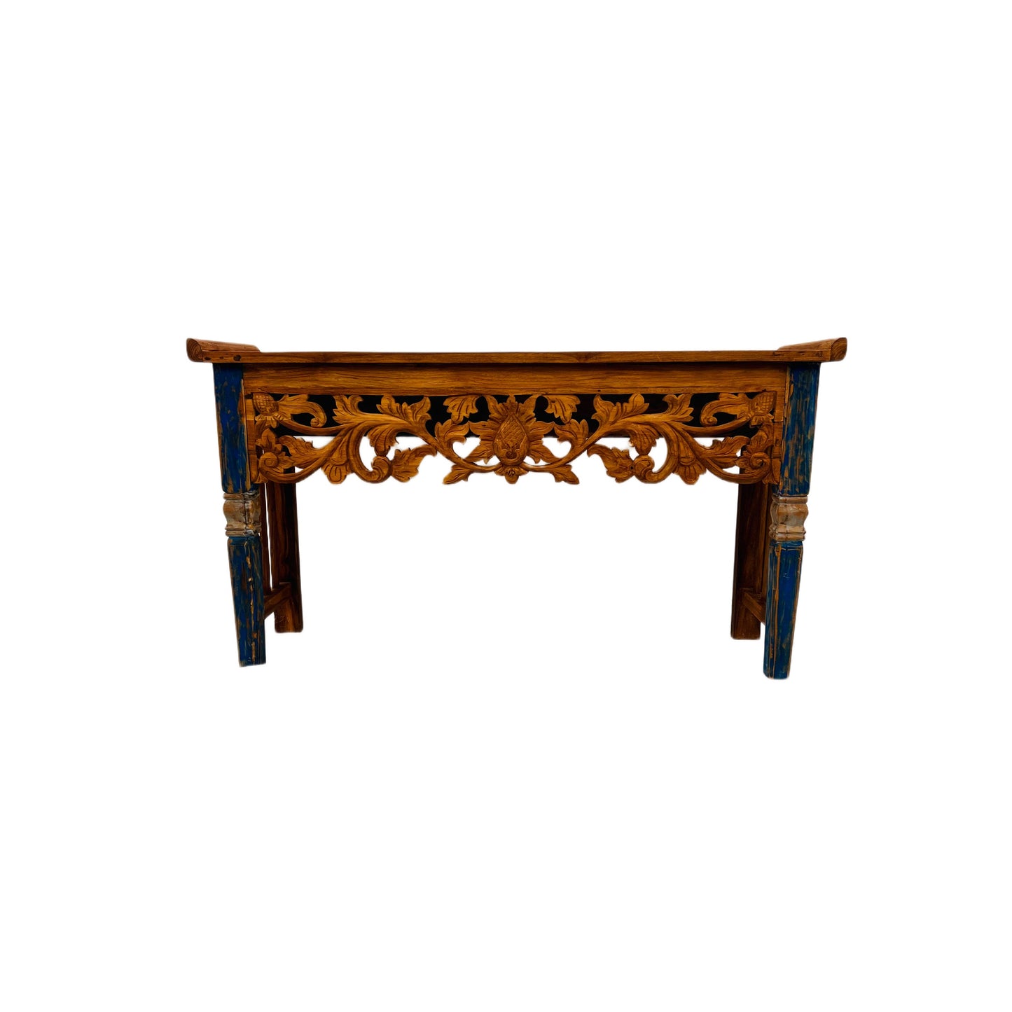 Console Table | Reclaimed Teak Wood | Architectural Carved Console | Hand-Painted | Handmade | Carved Console Table | Leaf Design
