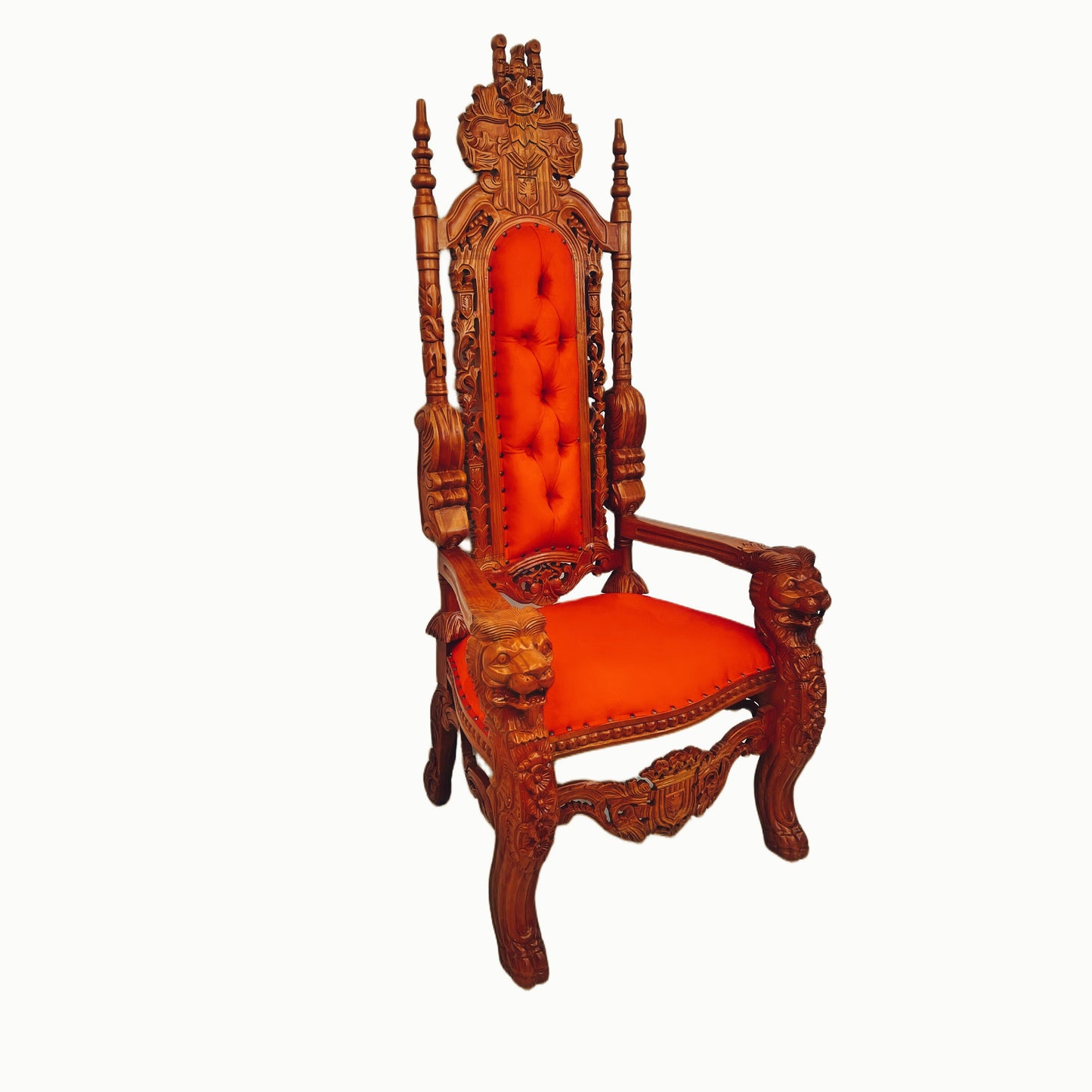 Throne Chair | King Throne Chair | Mahogany wood | Red | Lion Head