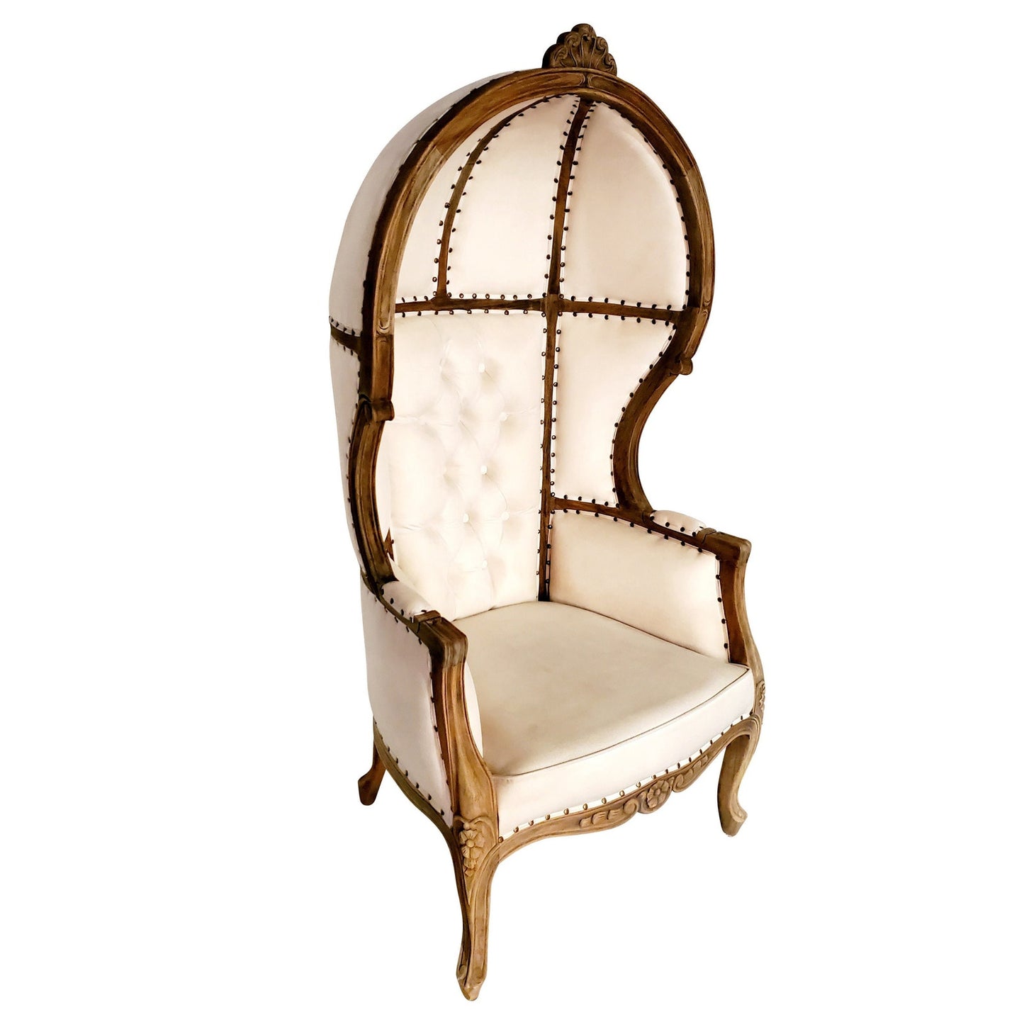 Balloon Chair | Porter Chair | White Velvet Throne | Louis XV Style Tufted Dome Canopy Chair | French Style