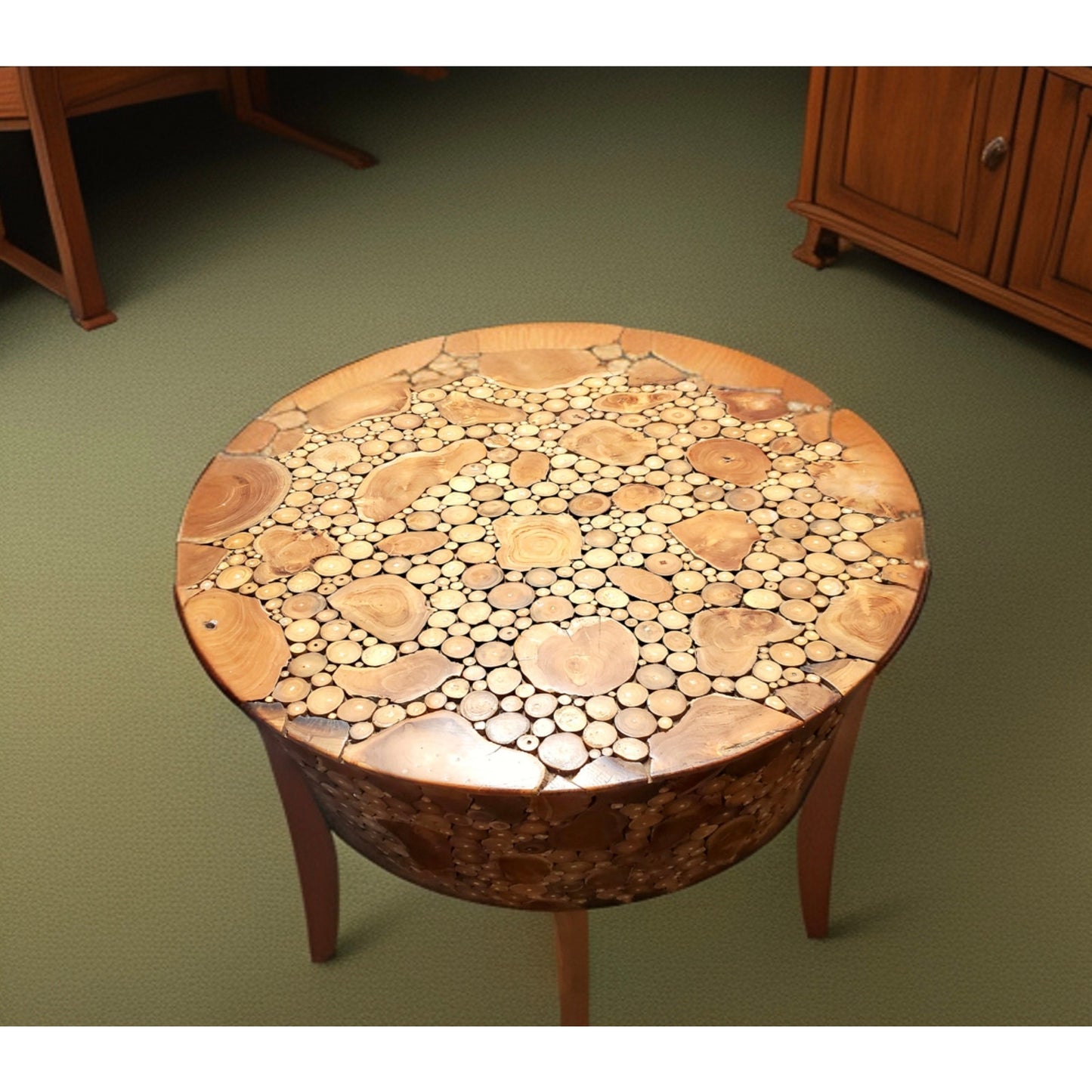 Teakwood Wood Chip Driftwood Inlay Coffee Table Center Table