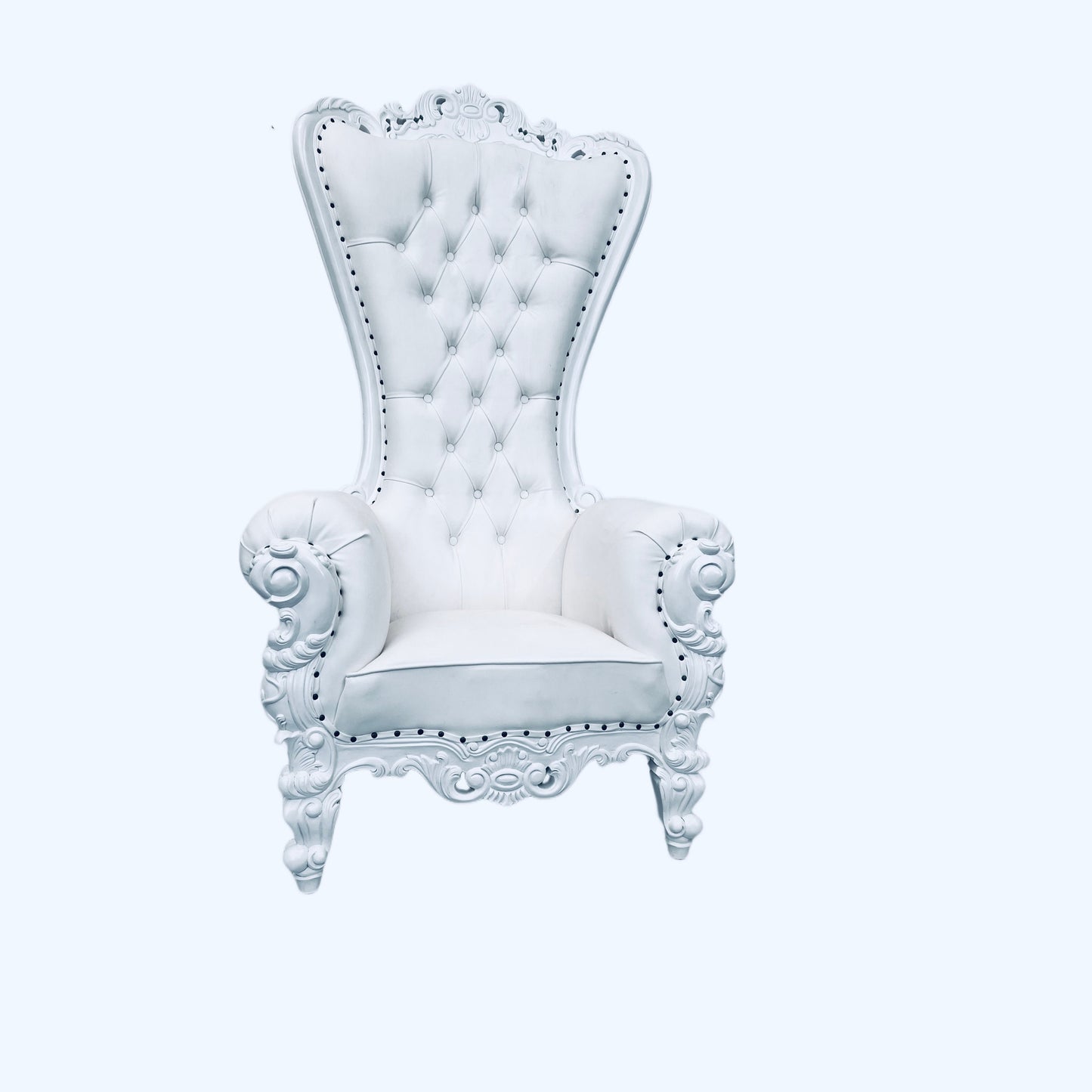 Mahogany Wood Throne Chair High Back Baroque Chair Queen Throne White Leather Wedding Event Party Chair