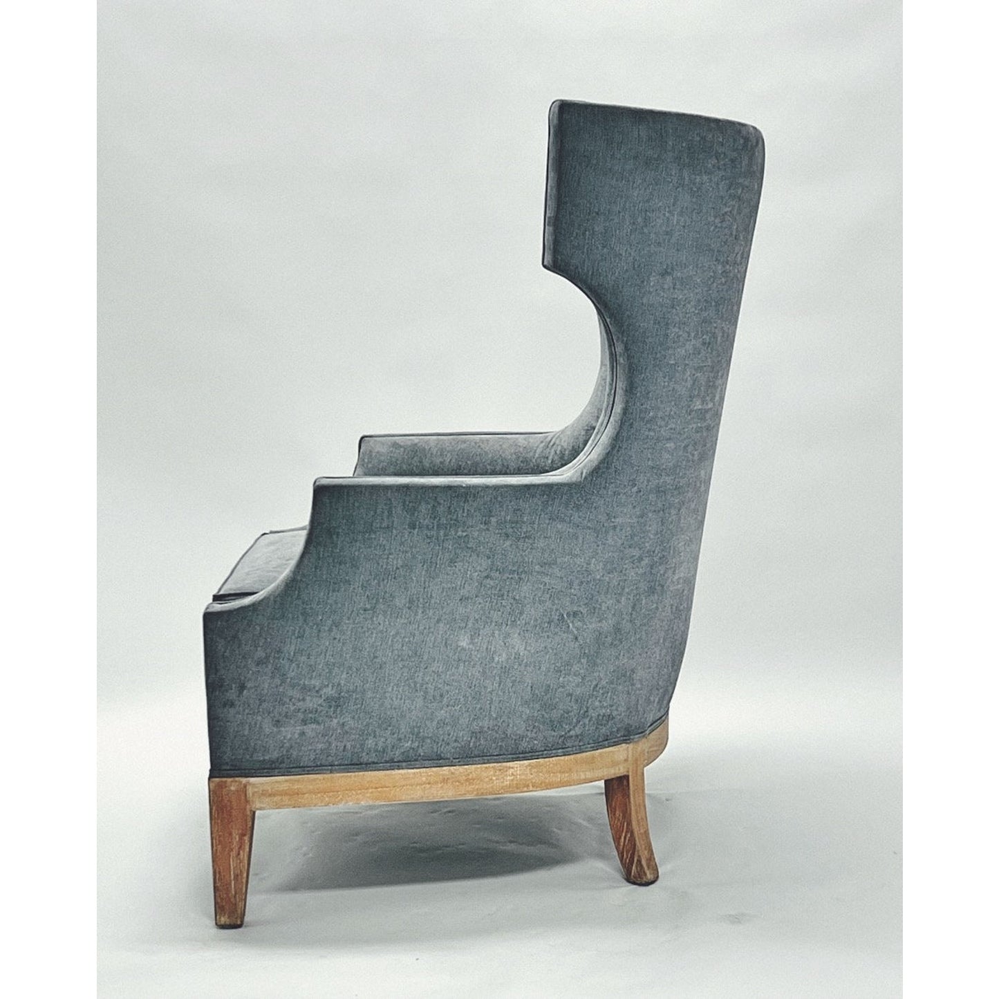 Grey Wingback Chair Solid Wood Handcrafted
