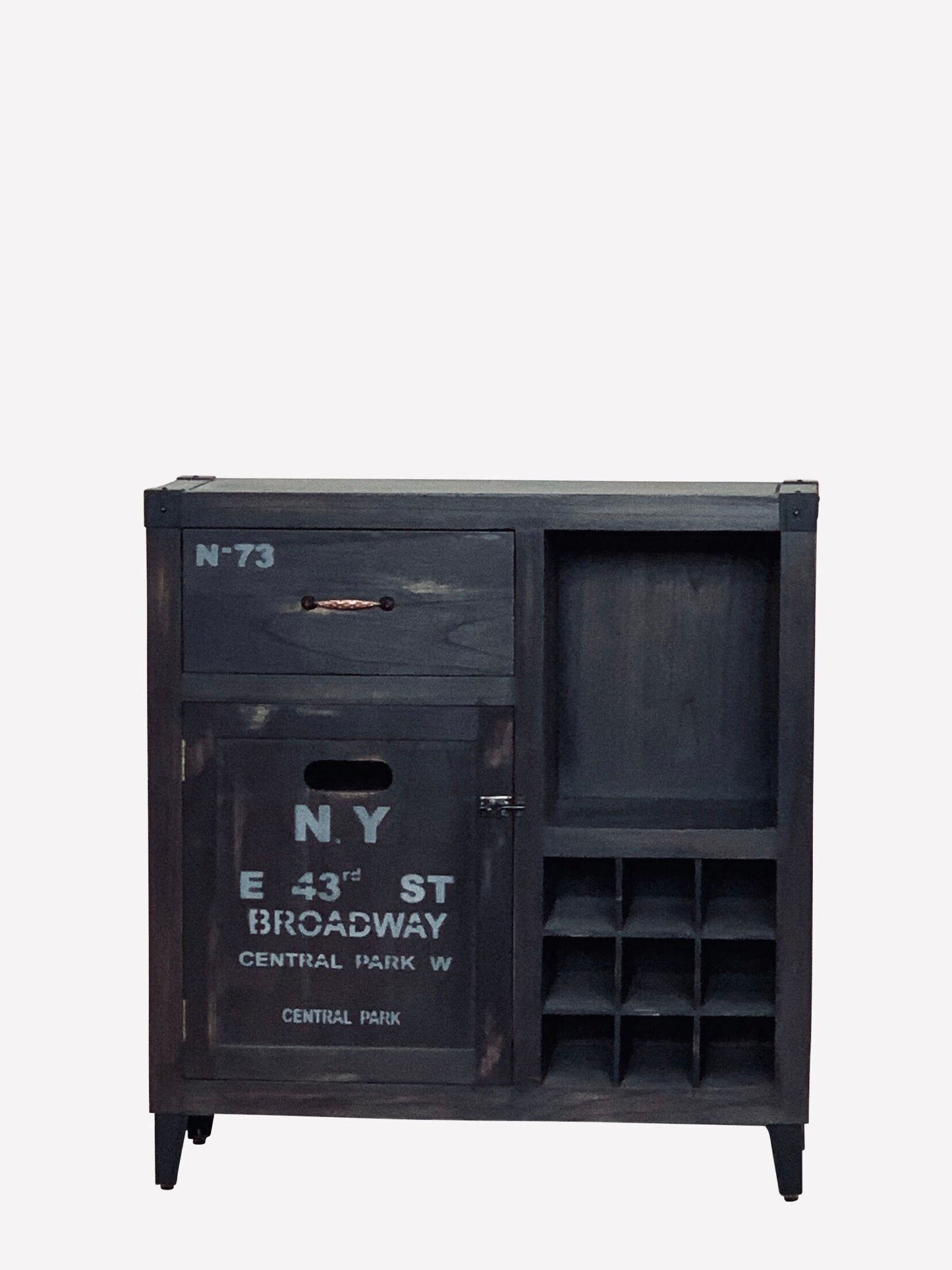 Solid Wood New York City Graffiti Wine Cabinet Industrial Cabinet