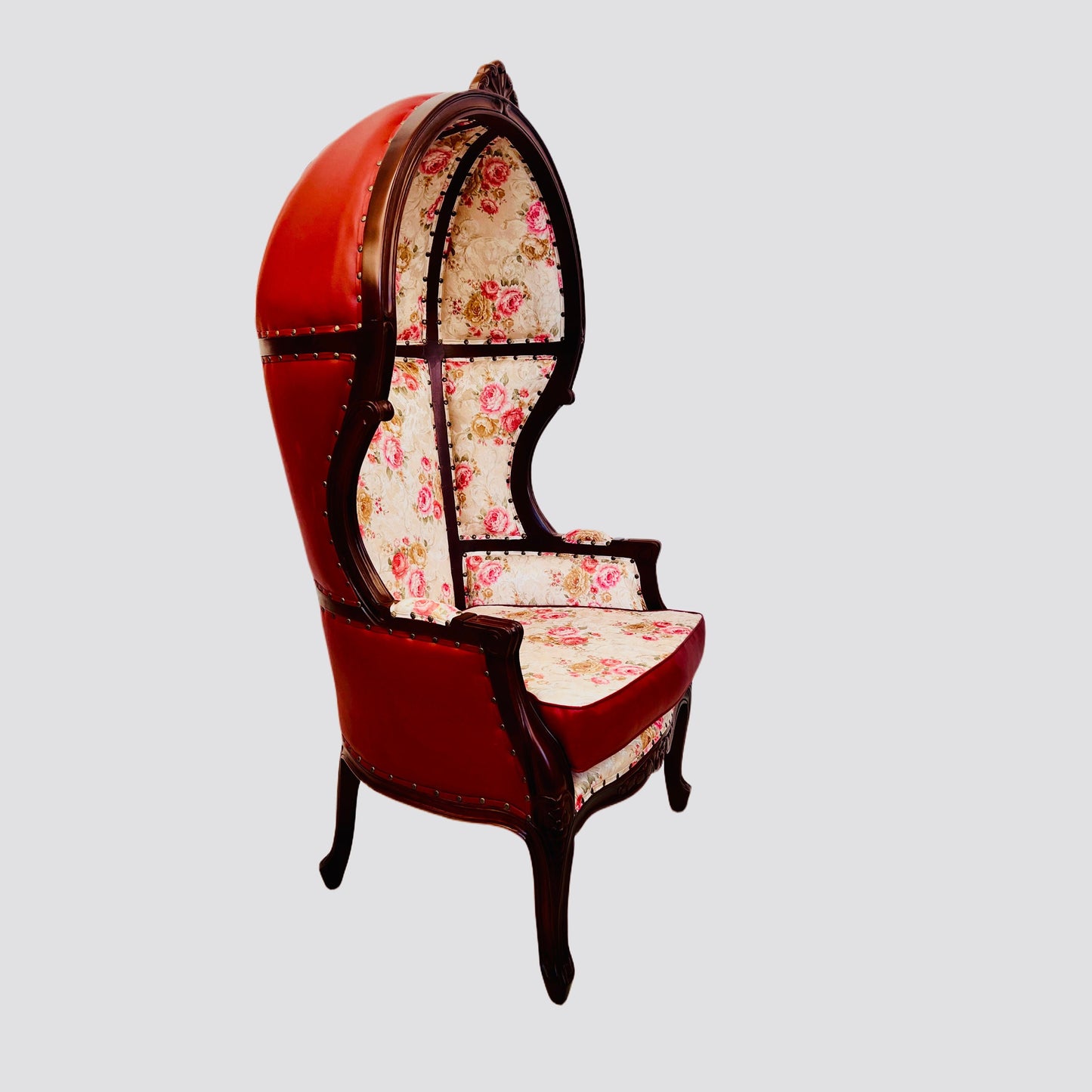 Balloon Chair | Porter Chair | Leather Throne | Louis XV Style Dome Canopy Chair | Red and Pink | French Inspired Design