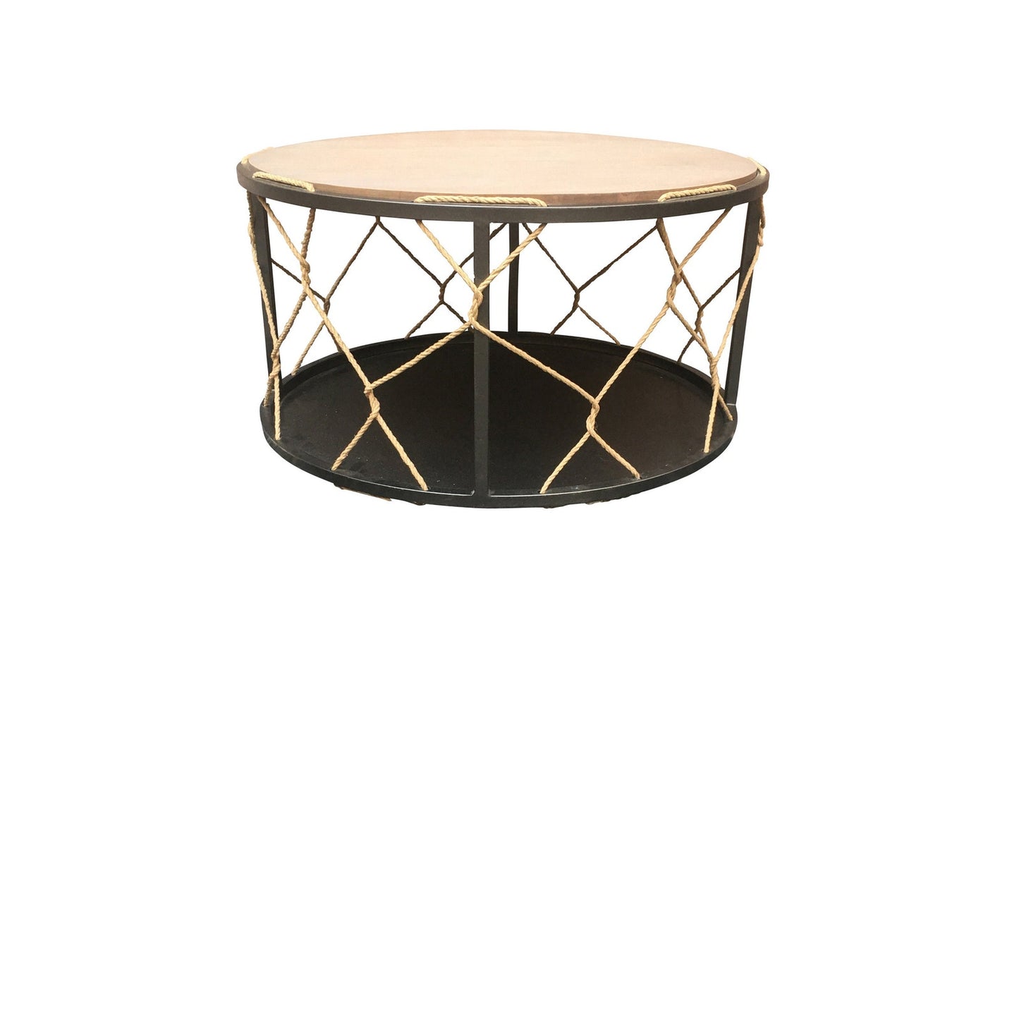 Modern Center Table Metal Solid Wood Woven Rope Coffee Table Accent Table
