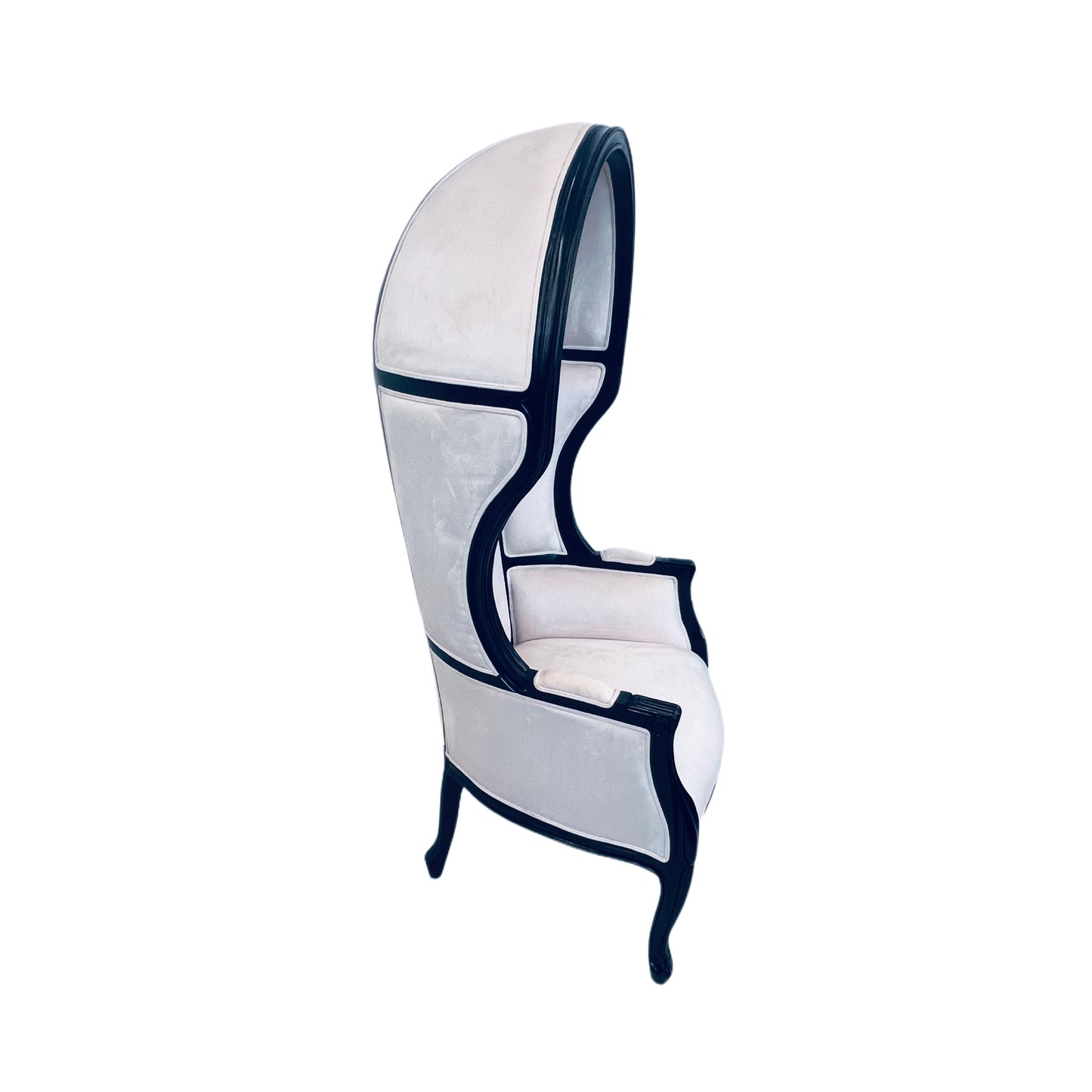 Balloon Chair | Porter Chair | White Velvet Black Trim Throne | Louis XV Style Dome Canopy Chair | French Inspired Design