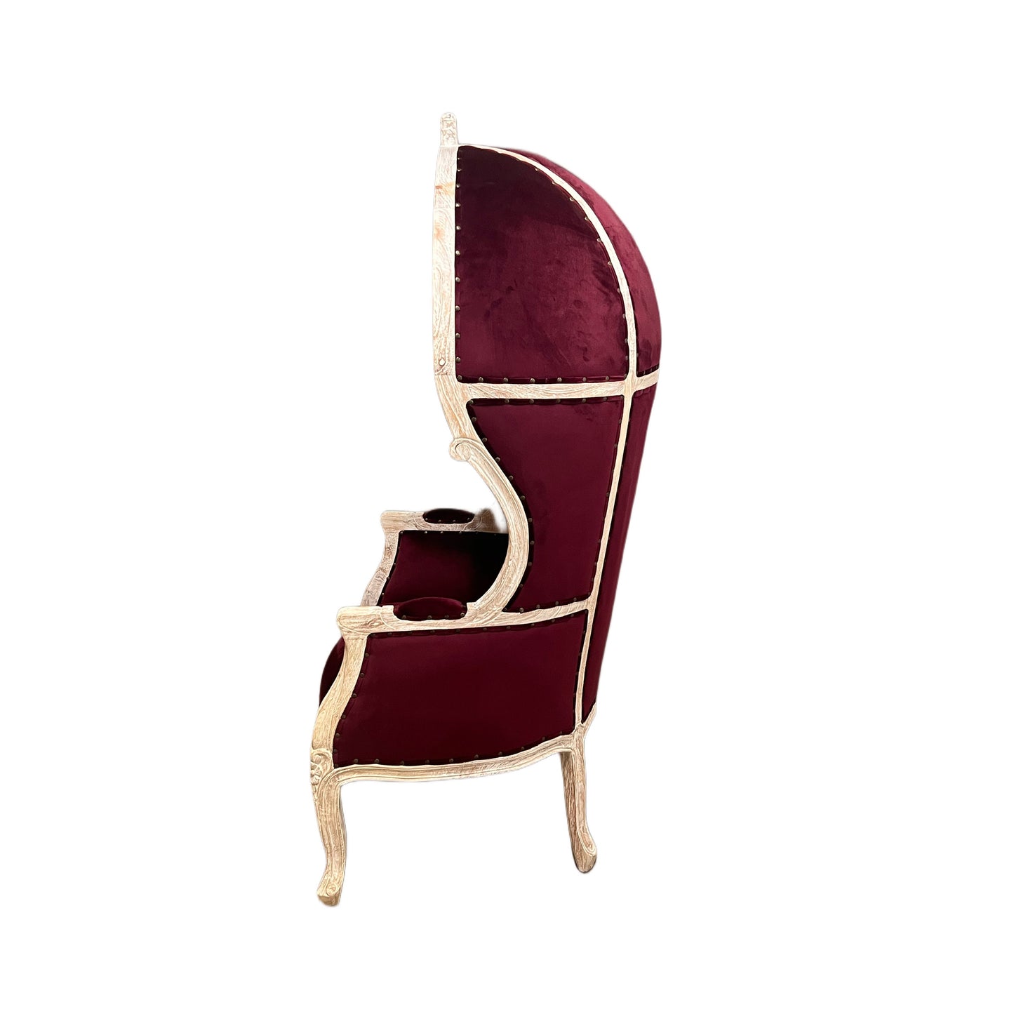 Balloon Chair | Porter Chair | Throne | Louis XV Style Tufted Dome Canopy Chair | Burgundy Velvet White-Wash Trim