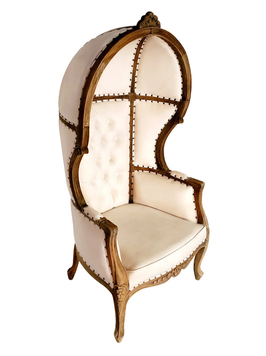 Balloon Chair | Porter Chair | Throne | Louis XV Style Tufted Dome Canopy Chair | White Linen | French Inspired Design