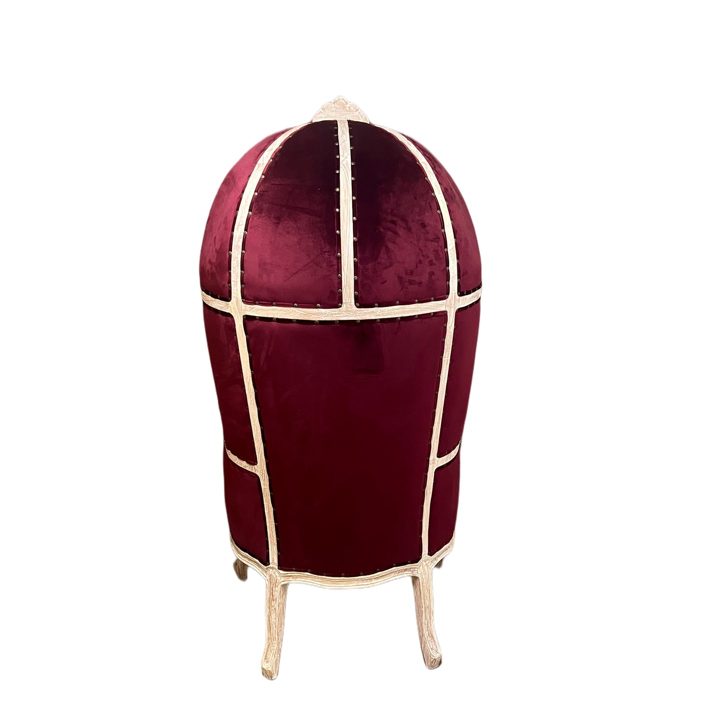 Balloon Chair | Porter Chair | Throne | Louis XV Style Tufted Dome Canopy Chair | Burgundy Velvet White-Wash Trim