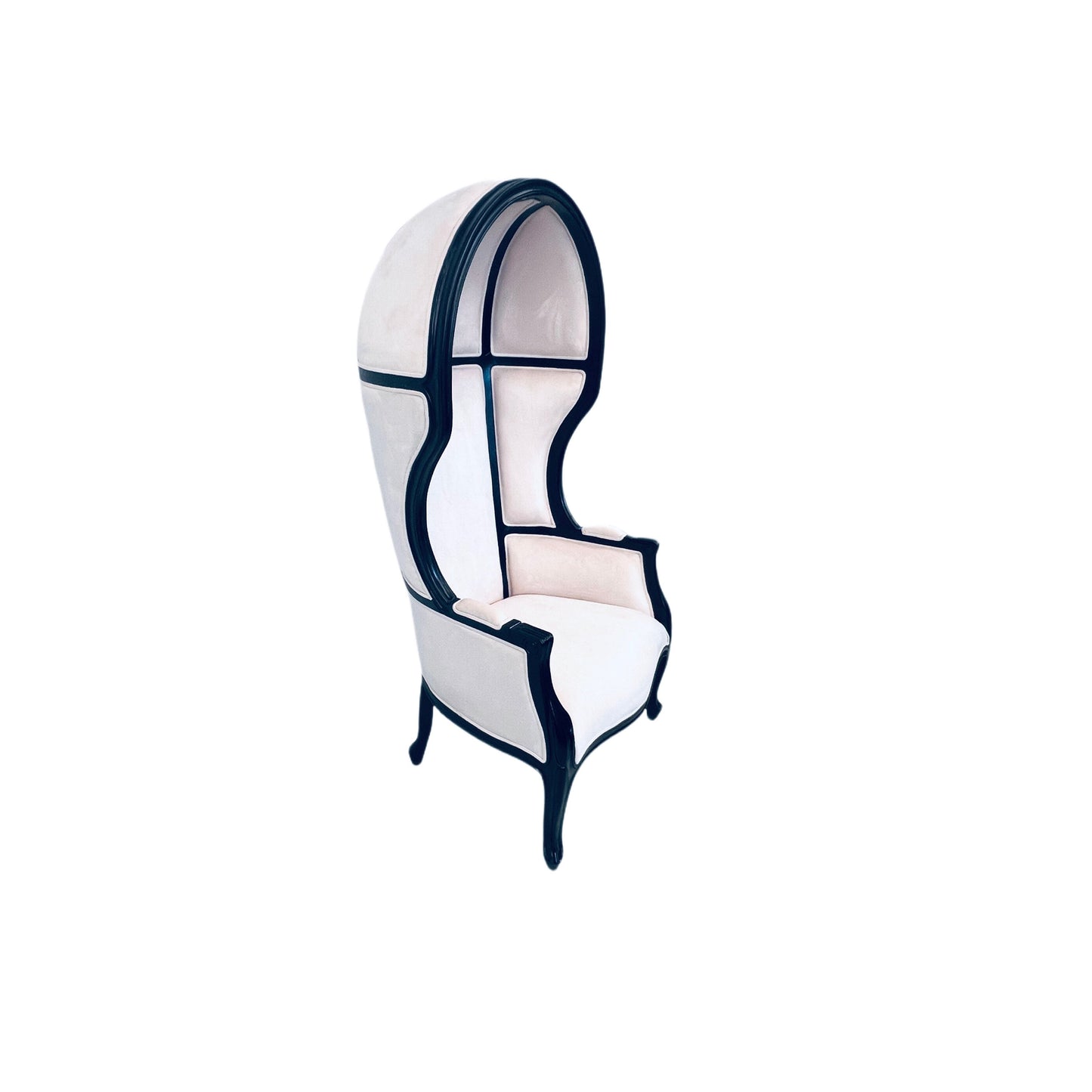 Balloon Chair | Porter Chair | White Velvet Black Trim Throne | Louis XV Style Dome Canopy Chair | French Inspired Design