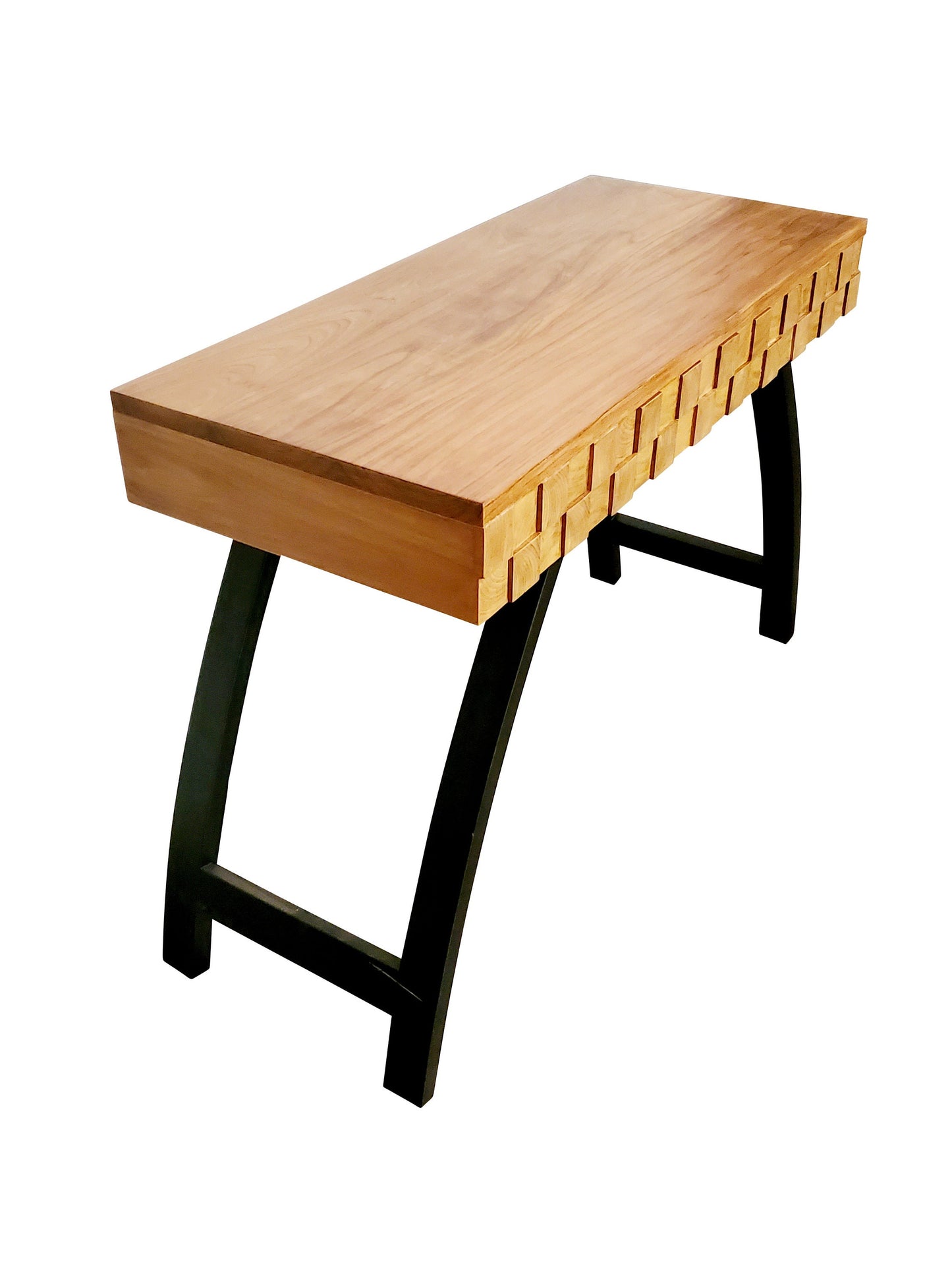 Mid-century Modern Teakwood Square Wooden Blocks Console Table