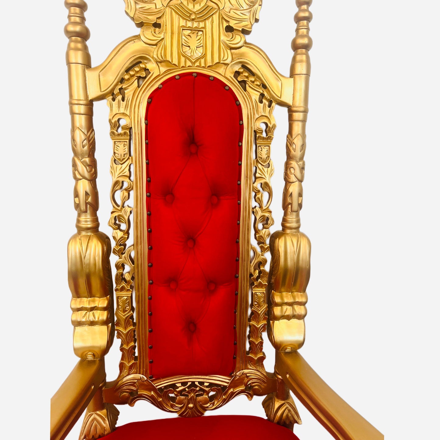 Throne Chair | King Throne Chair | Mahogany wood | Red | Lion Head
