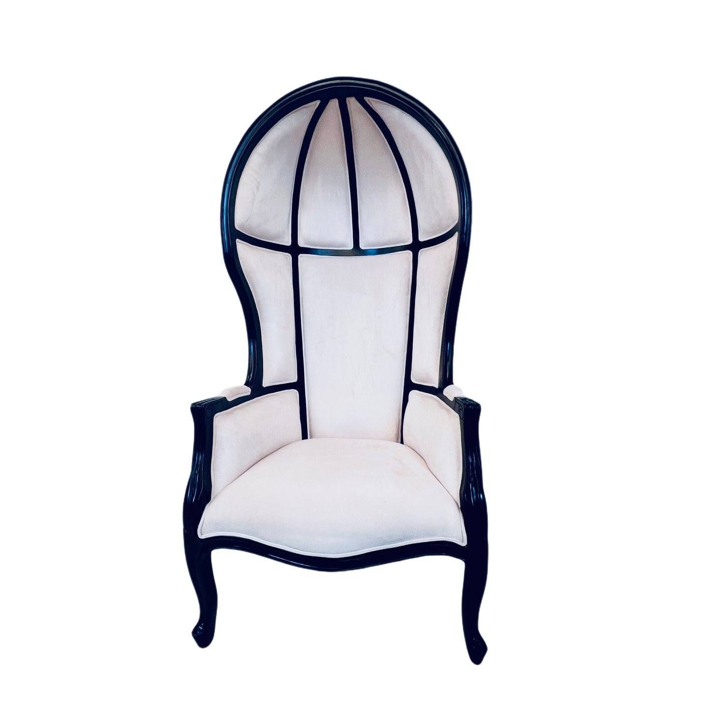Balloon Chair | Porter Chair | White Velvet Black Trim Throne | Louis XV Style Dome Canopy Chair | French Inspired Design