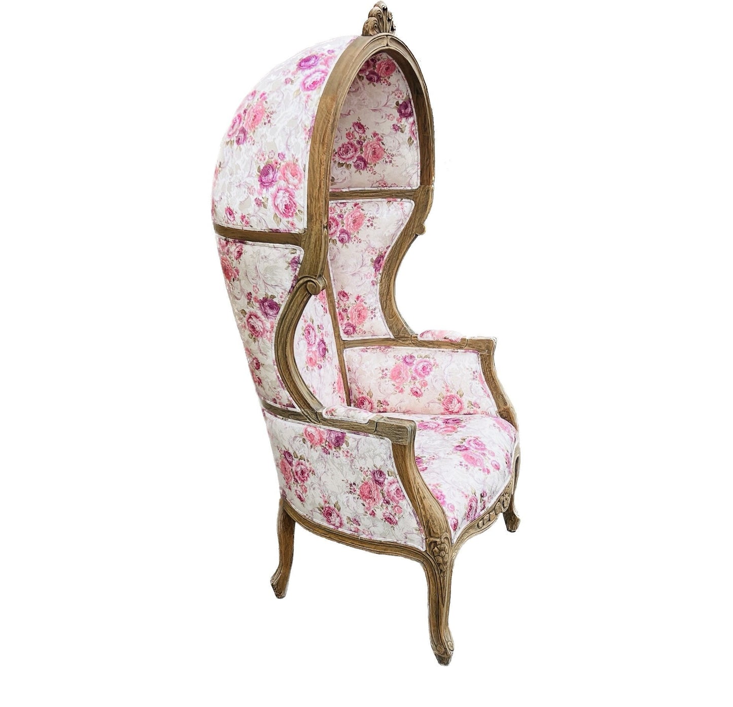 Balloon Chair | Porter Chair | Throne | Louis XV Style Tufted Dome Canopy Chair | Pink Floral Fabric | French Inspired Design