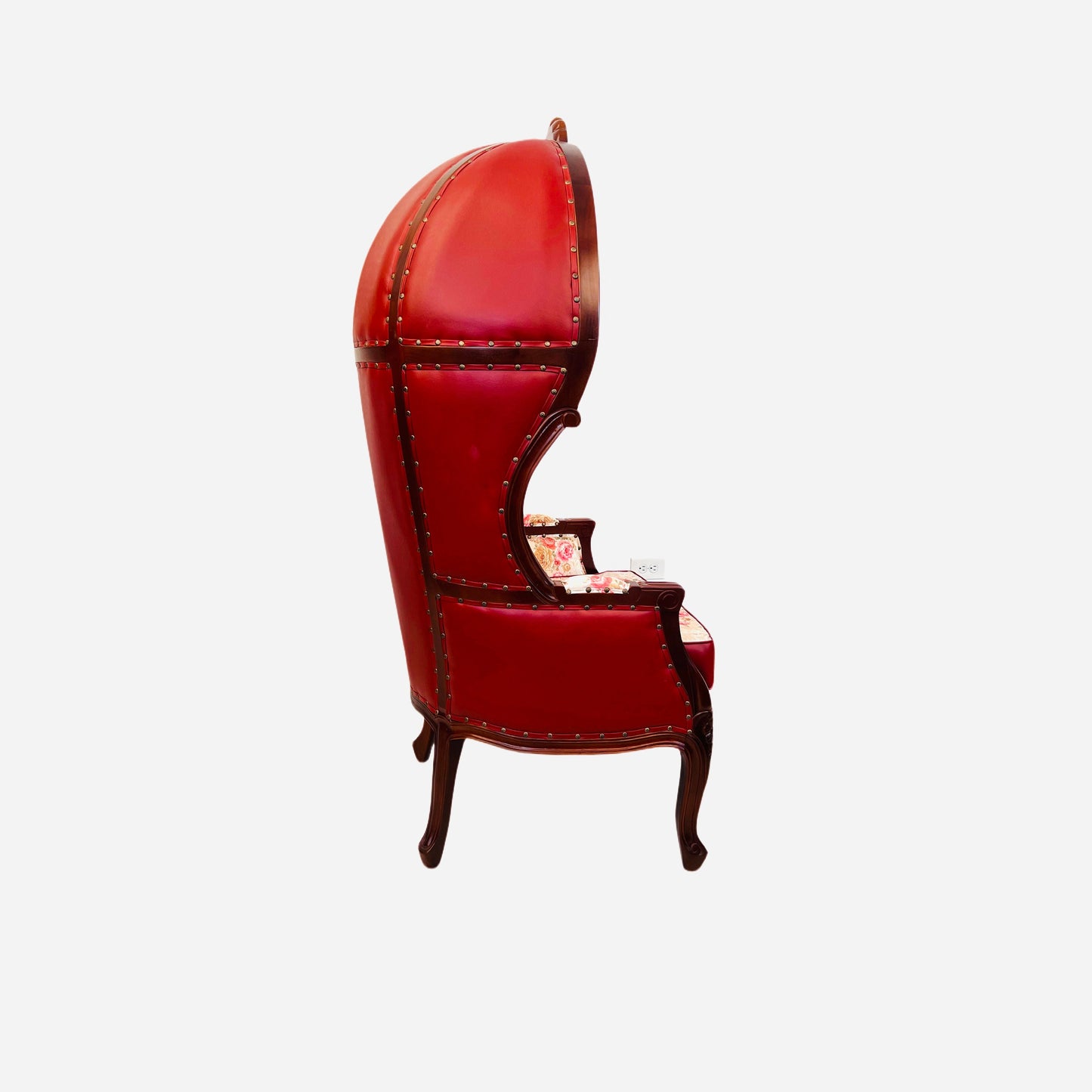 Balloon Chair | Porter Chair | Leather Throne | Louis XV Style Dome Canopy Chair | Red and Pink | French Inspired Design