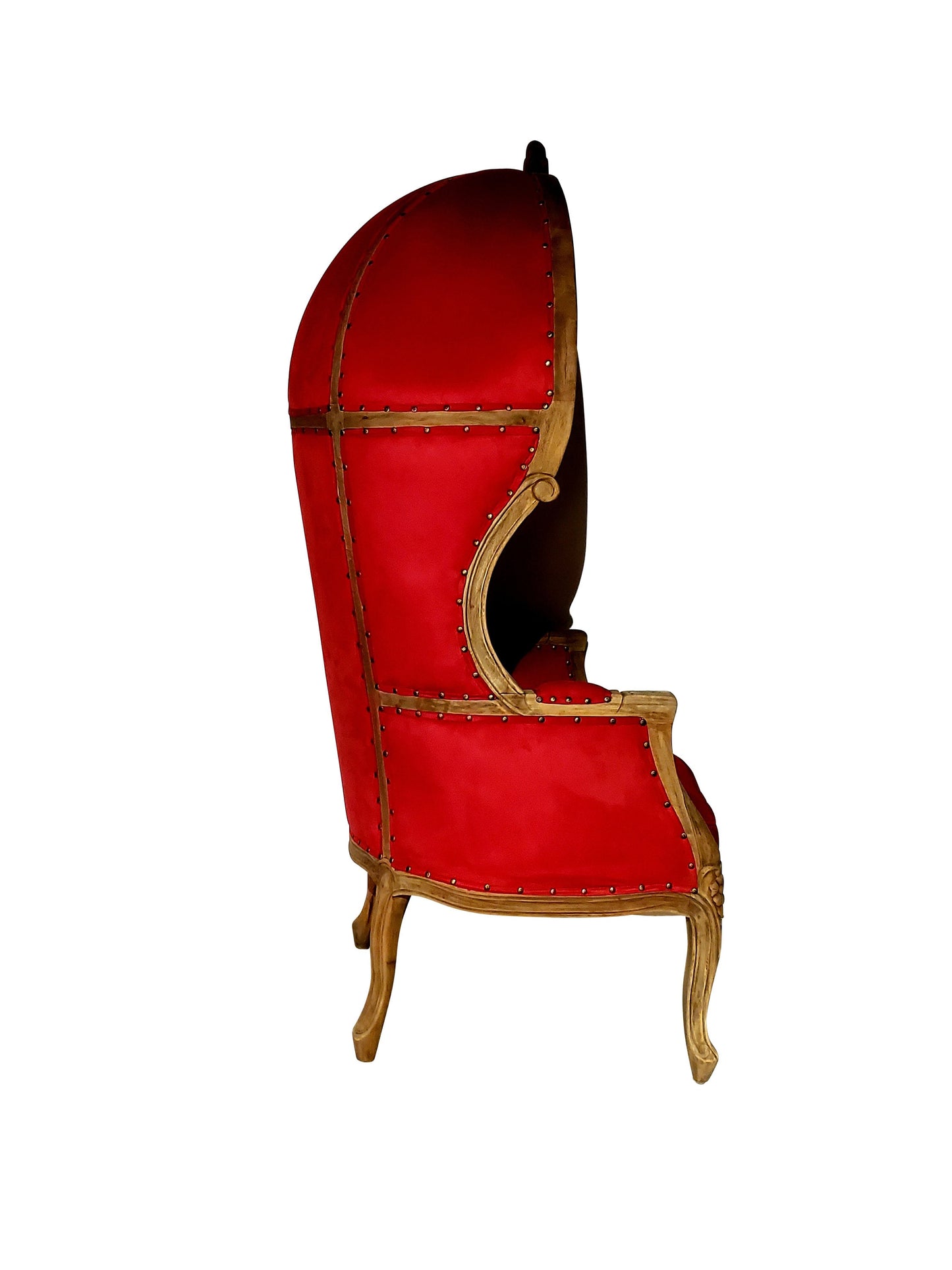 Balloon Chair | Porter Chair | Throne |Louis XV Style Tufted Dome Canopy Chair | Red Velvet Natural Cedar Trim | French Inspired Design