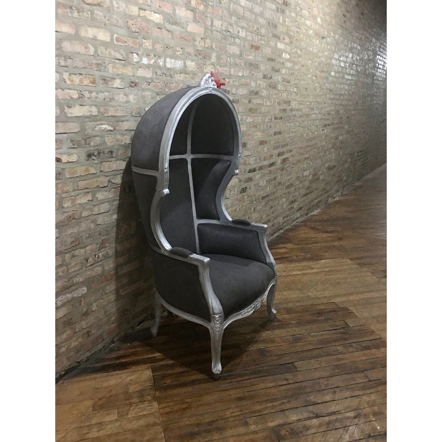 Balloon Chair | Porter Chair | Throne |Louis XV Style Dome Canopy Chair | Silver Trim | French Inspired Design