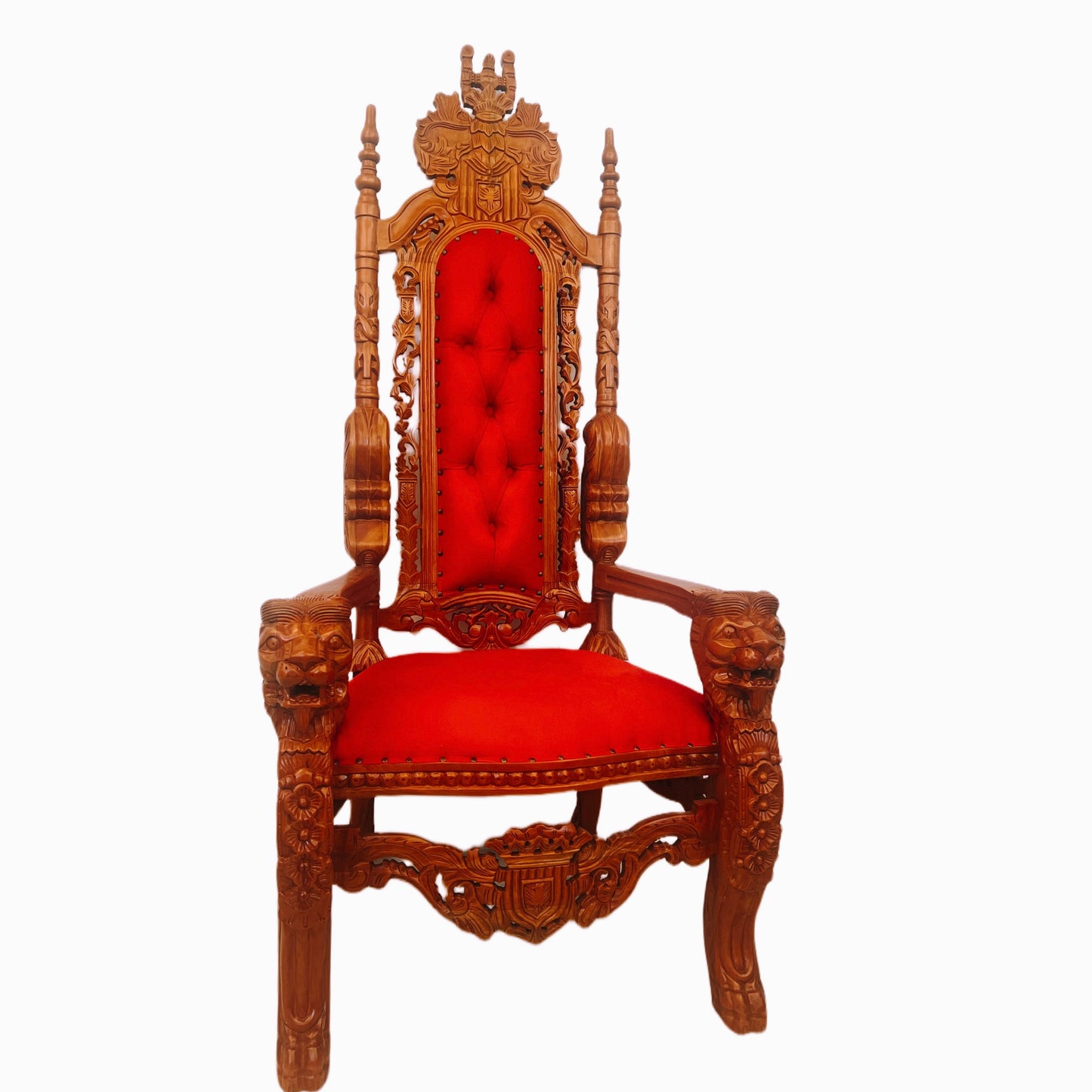 Throne Chair | King Throne Chair | Mahogany wood | Red | Lion Head