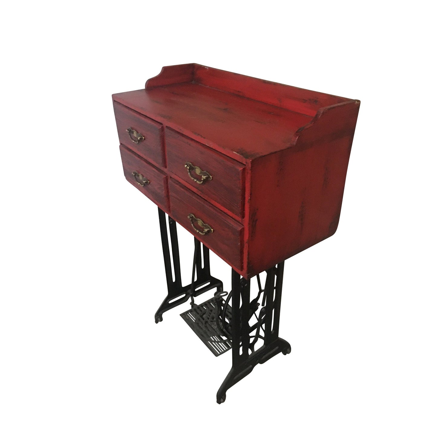 Reclaimed Industrial Table (Teakwood) with Cast Iron Sewing Machine Base