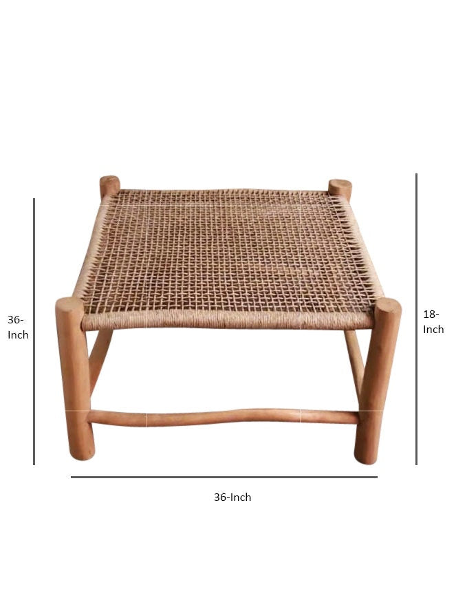 Handmade Woven Rope Bamboo Wood Centre Coffee Table