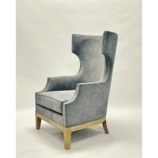 Grey Wingback Chair Solid Wood Handcrafted