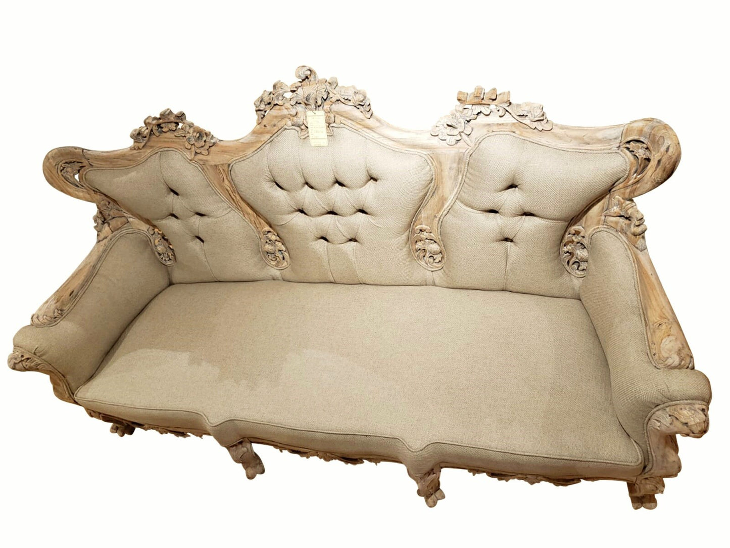 White Cedar Wood Hand-carved Ornate Sofa