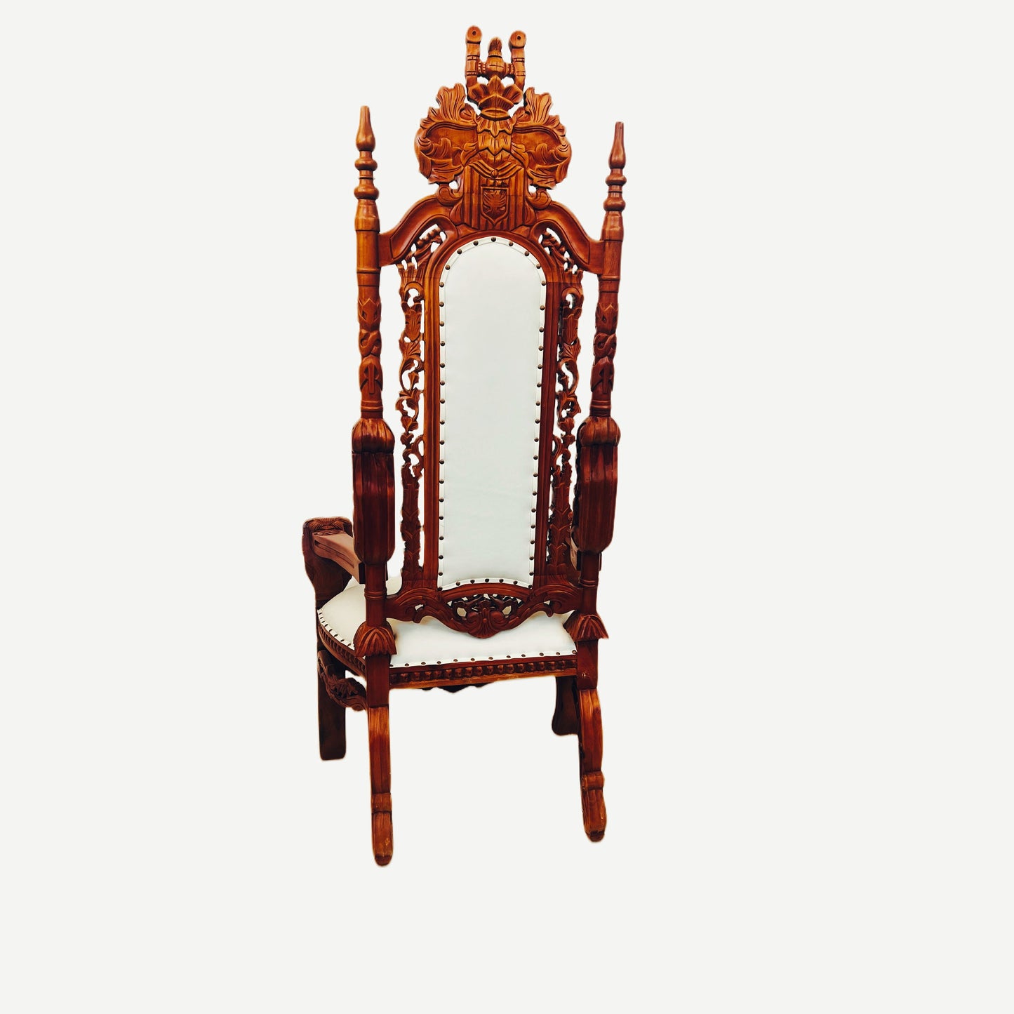 Throne Chair | King | Mahogany wood | Genuine Leather | White | Lion Head