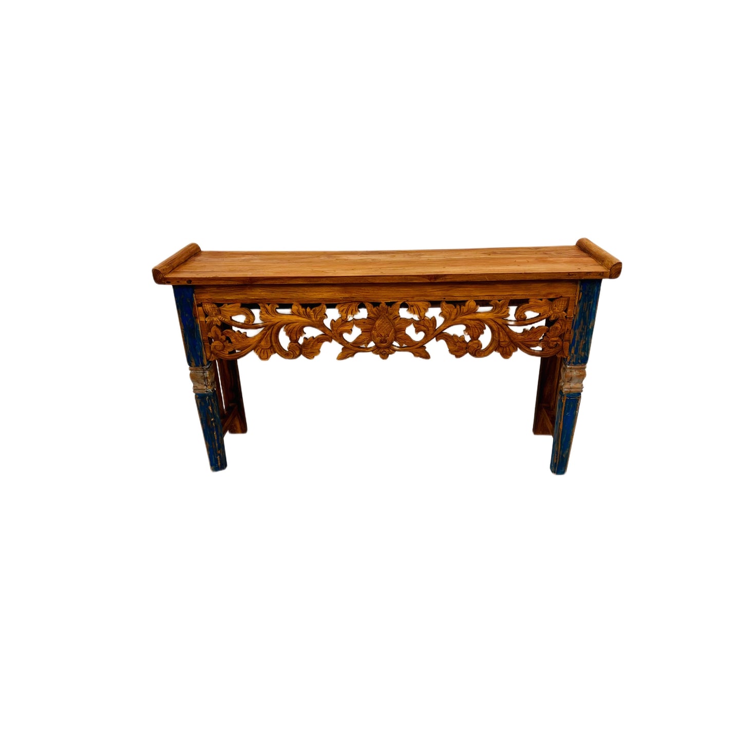 Console Table | Reclaimed Teak Wood | Architectural Carved Console | Hand-Painted | Handmade | Carved Console Table | Leaf Design