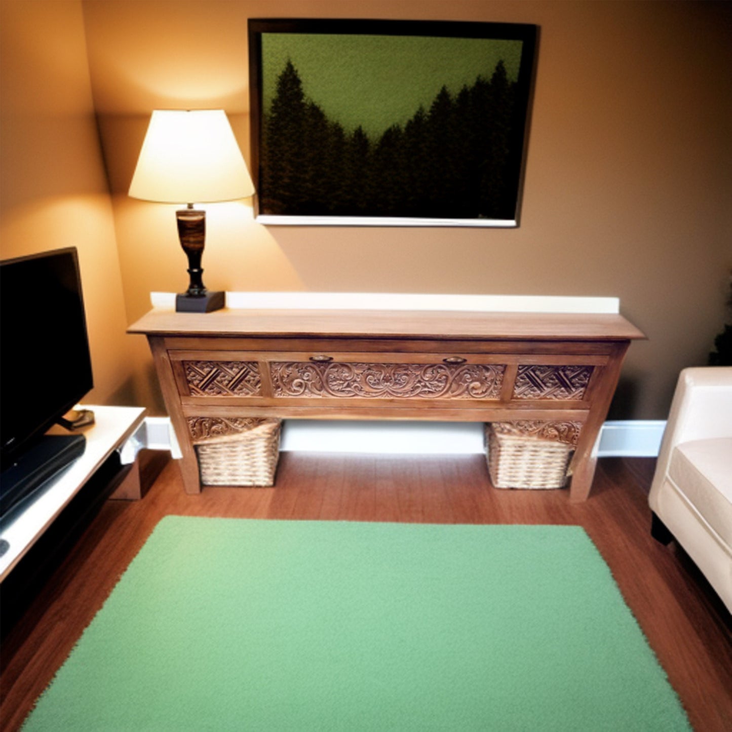 Handcrafted Teak Arch console table, Reclaimed Console Table, Carved Wood Media Stand, Architectural archway console