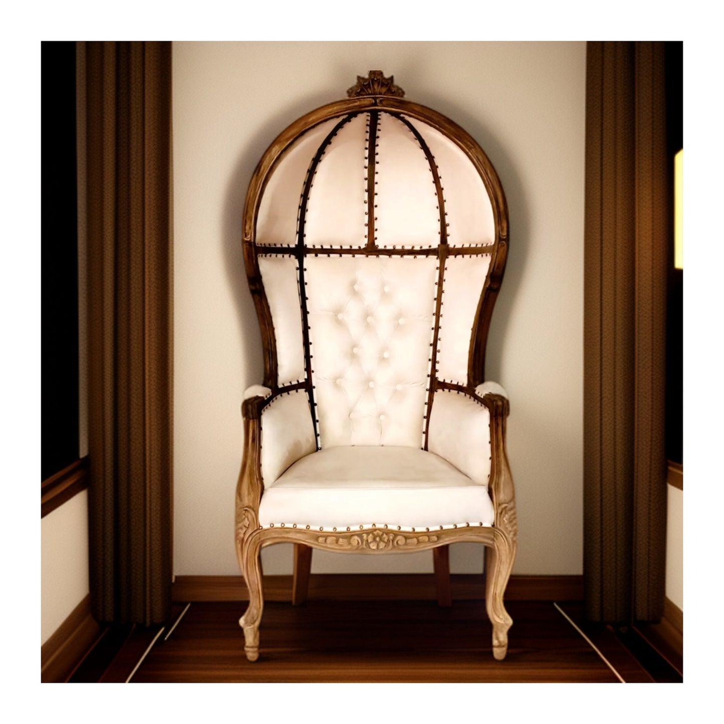 Balloon Chair | Porter Chair | White Velvet Throne | Louis XV Style Tufted Dome Canopy Chair | French Style
