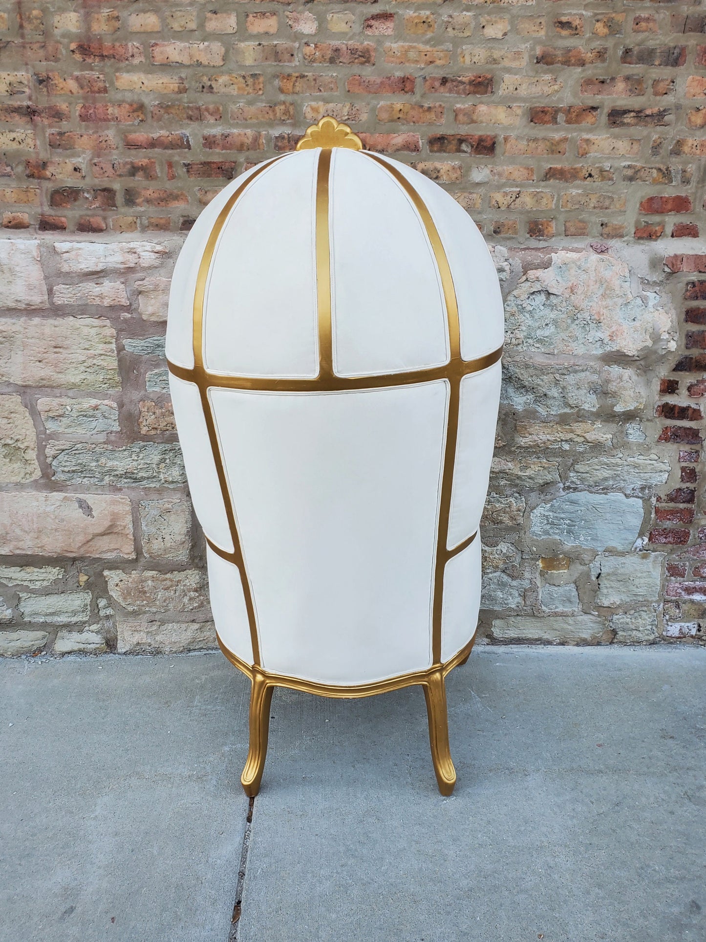 Balloon Chair | Porter Chair | White Linen Throne | Gold Trim | Louis XV Style Tufted Dome Canopy Chair | French Inspired Design