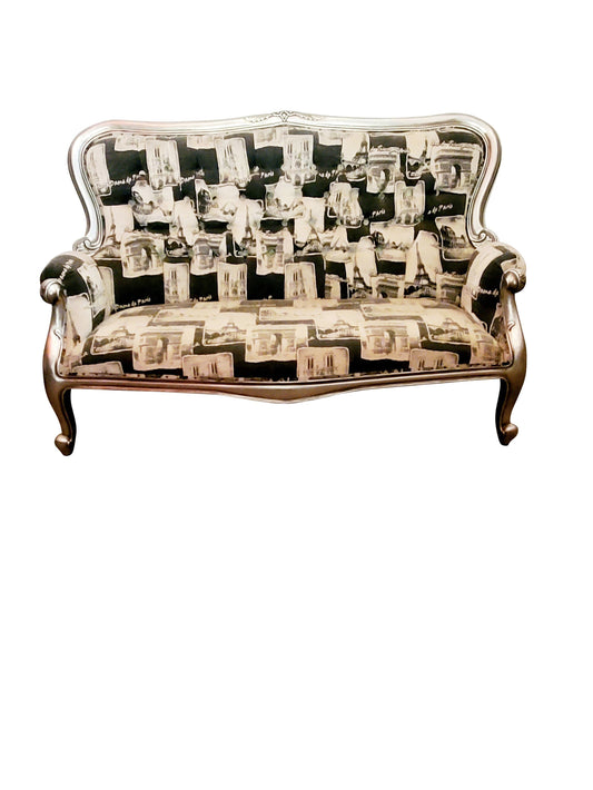 Silver stain teakwood Paris fabric design sofa