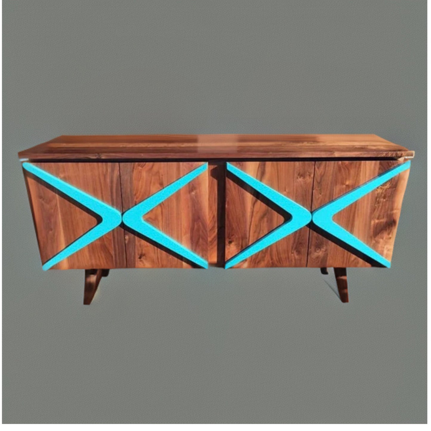 Boomerang Sideboard MCM Handmade Solid Wood Media Console Mid Century Modern Media Console TV Stand Credenza Media Table